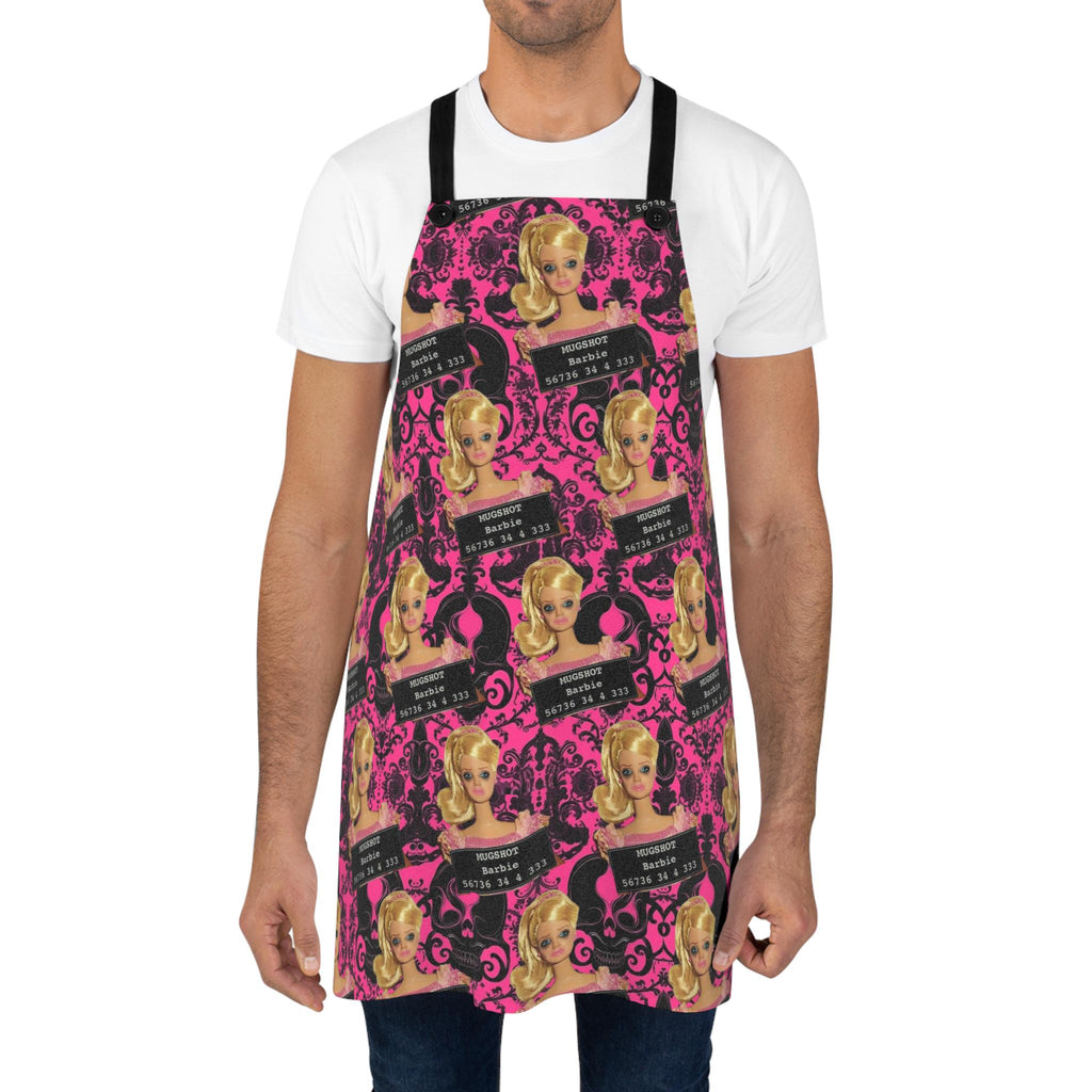 Mugshot Barbie Apron: Pink Skeleton Kitchen Apron, Halloween Costume