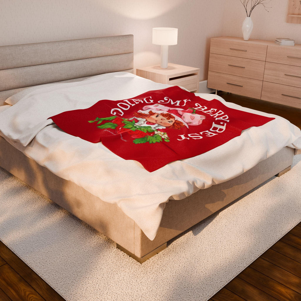 Strawberry Shortcake Plush Blanket: Red Velveteen Throw