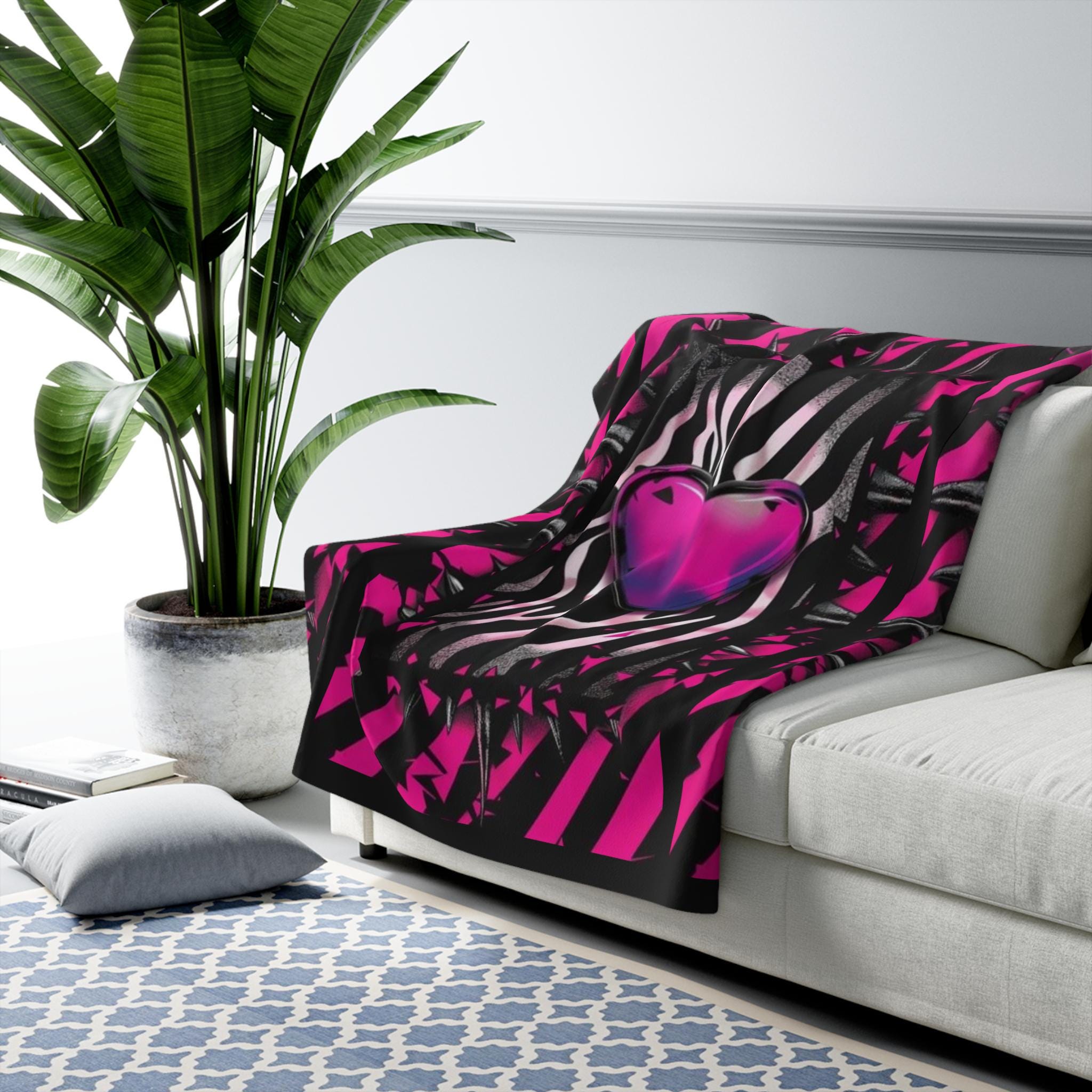 Gothic Punk Spiked Blanket: Hot Pink Sherpa Fleece Throw
