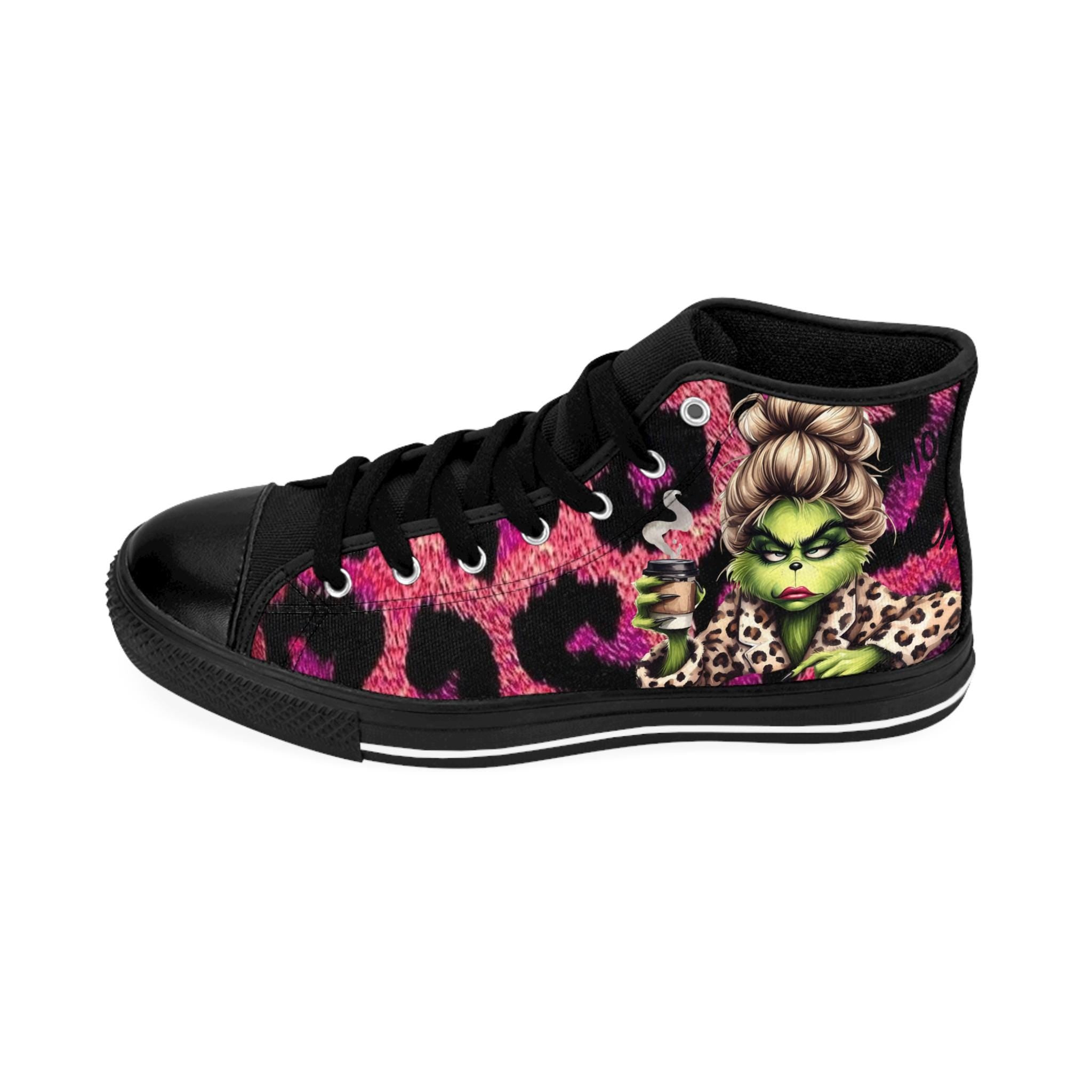 Ms. Grinch Pink Leopard Print High Top Sneakers: Festive Holiday Shoes