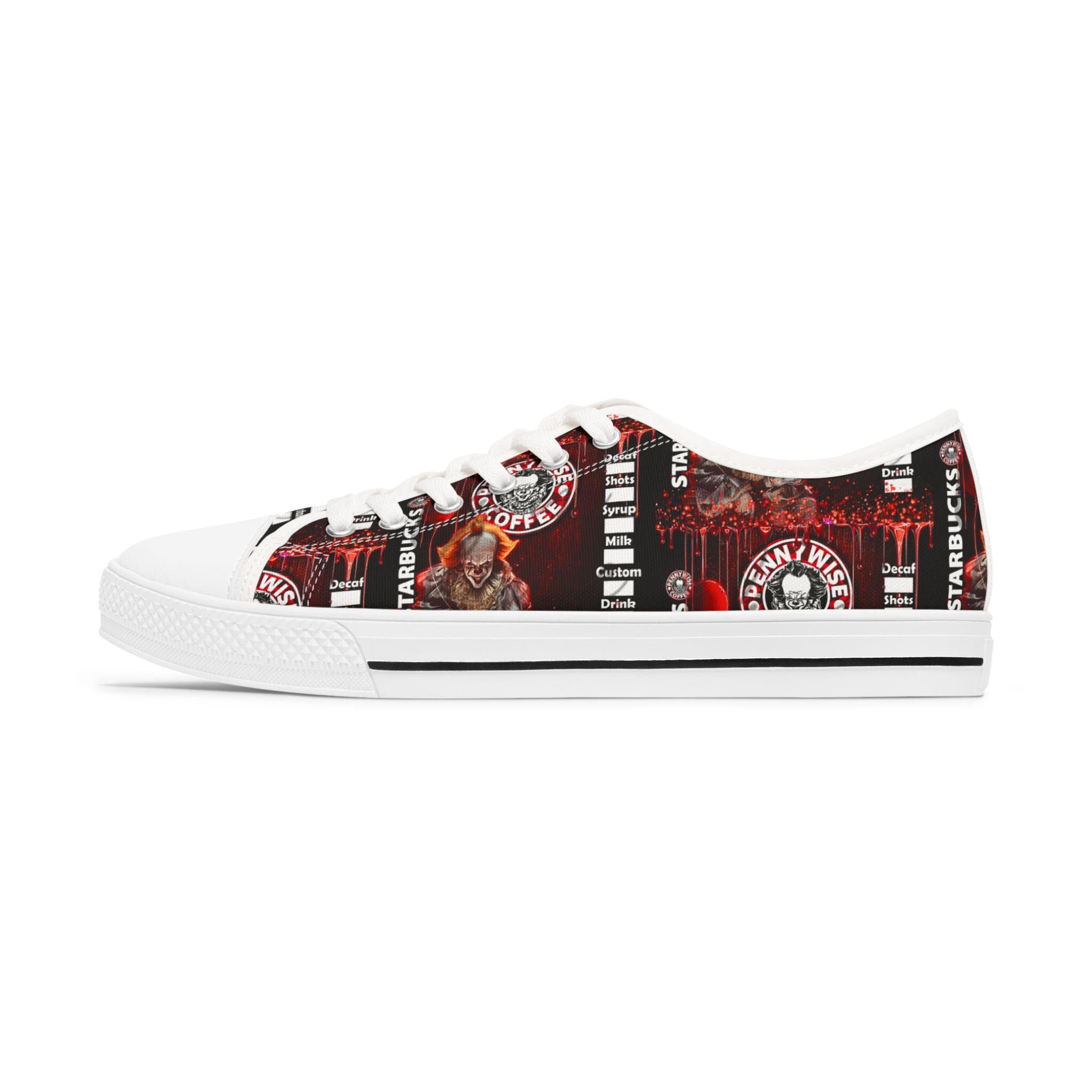Pennywise Coffee Low Top Sneakers – Horror Movie Art Shoes