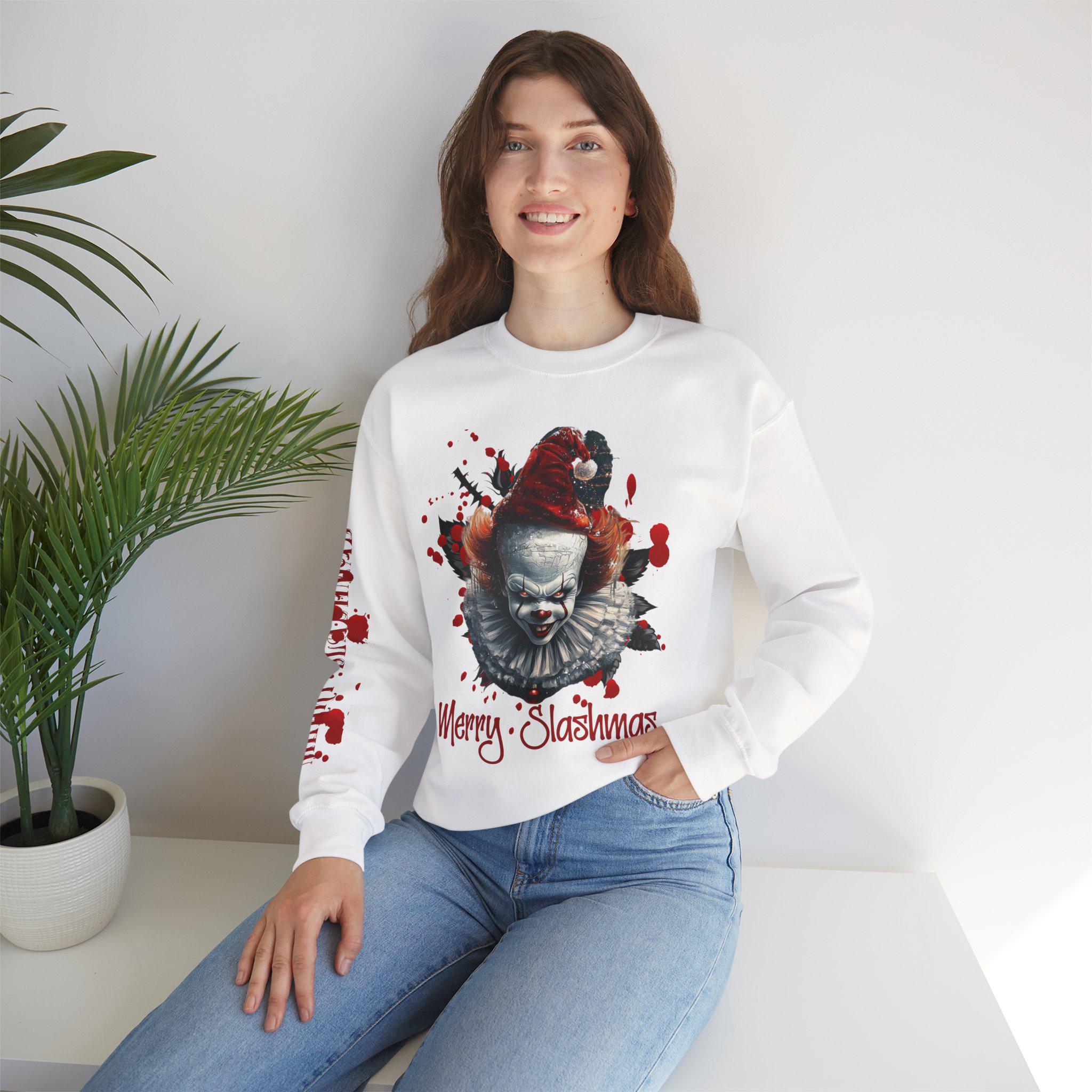 Pennywise Sweatshirt, Merry Slashmas Horror Apparel, Halloween Christmas Gift