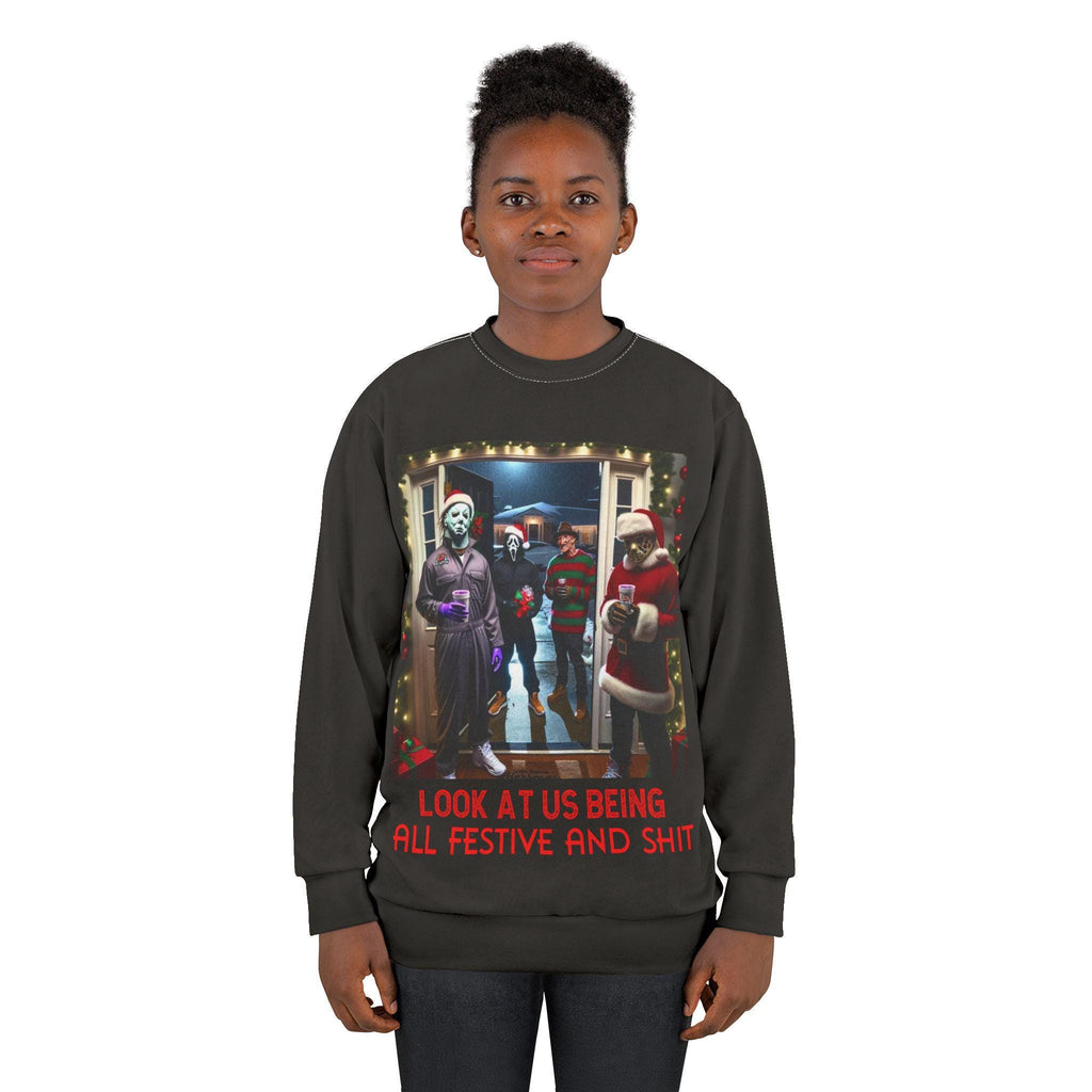 Festive Retro Horror Slashers Sweatshirt, Movie Fan Gift