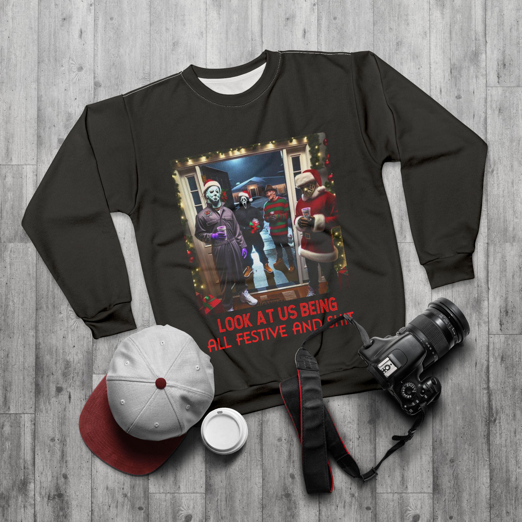 Festive Retro Horror Slashers Sweatshirt, Movie Fan Gift