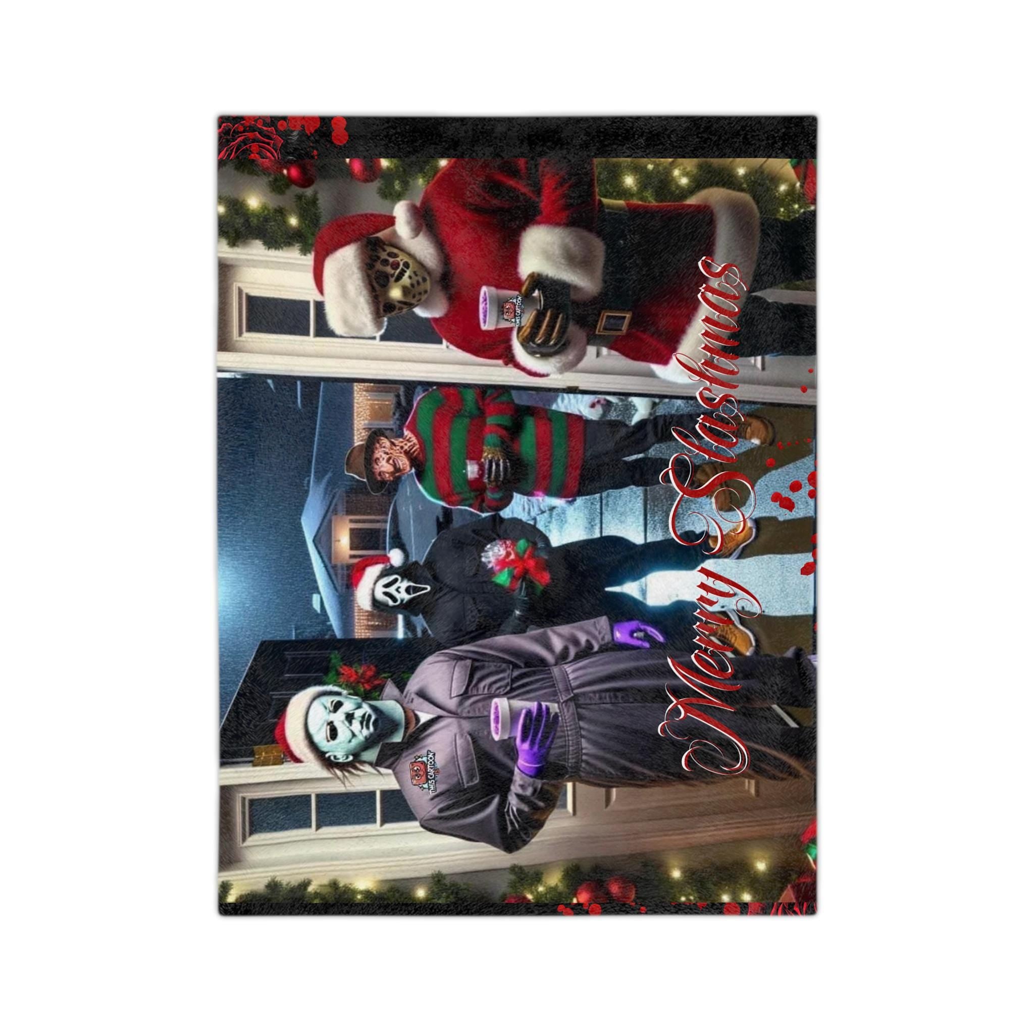 Merry Slashmas Horror Movie Fleece Blanket, Halloween Christmas Gift