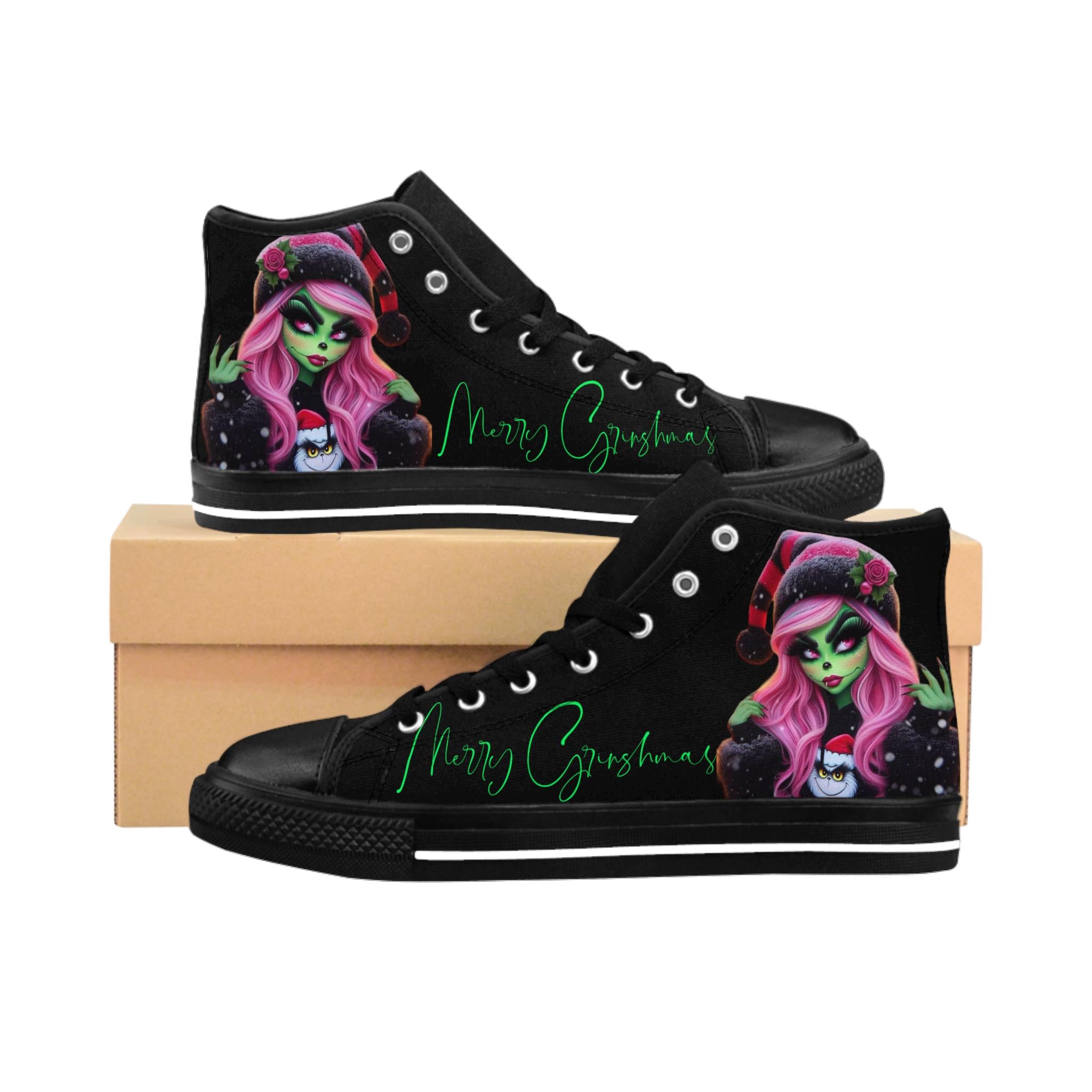 Grinchmas High Top Sneakers: Women's Christmas Holiday Shoes