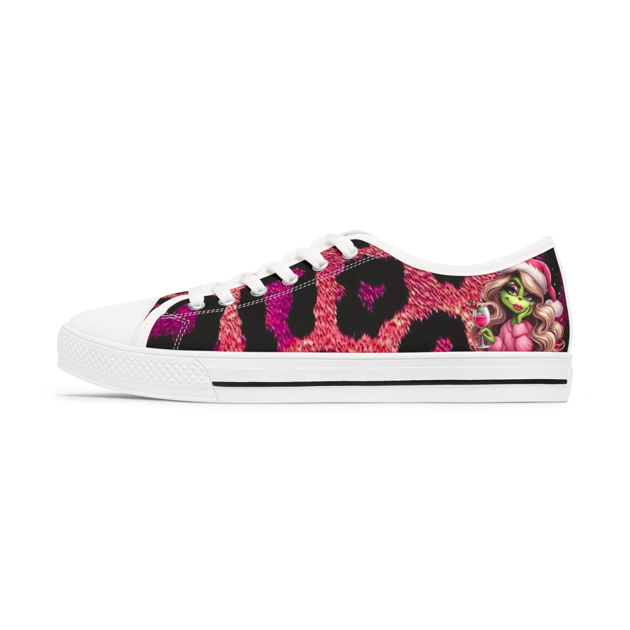 Pink Leopard Miss Grinch Sneakers: Gothic Punk Holiday Fashion