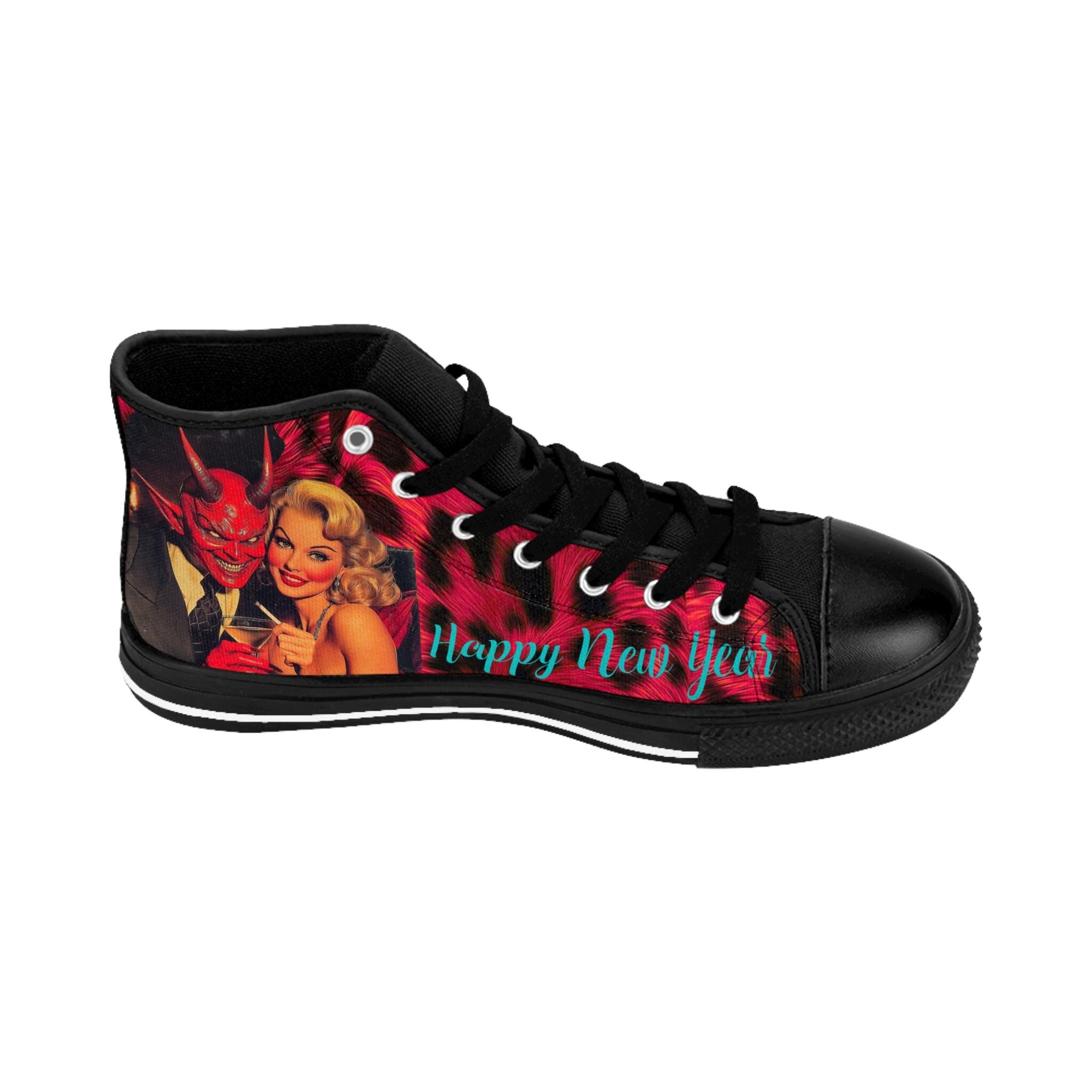 Blonde Punk Rocker Sneakers, Evil New Year Design, Women's High Tops