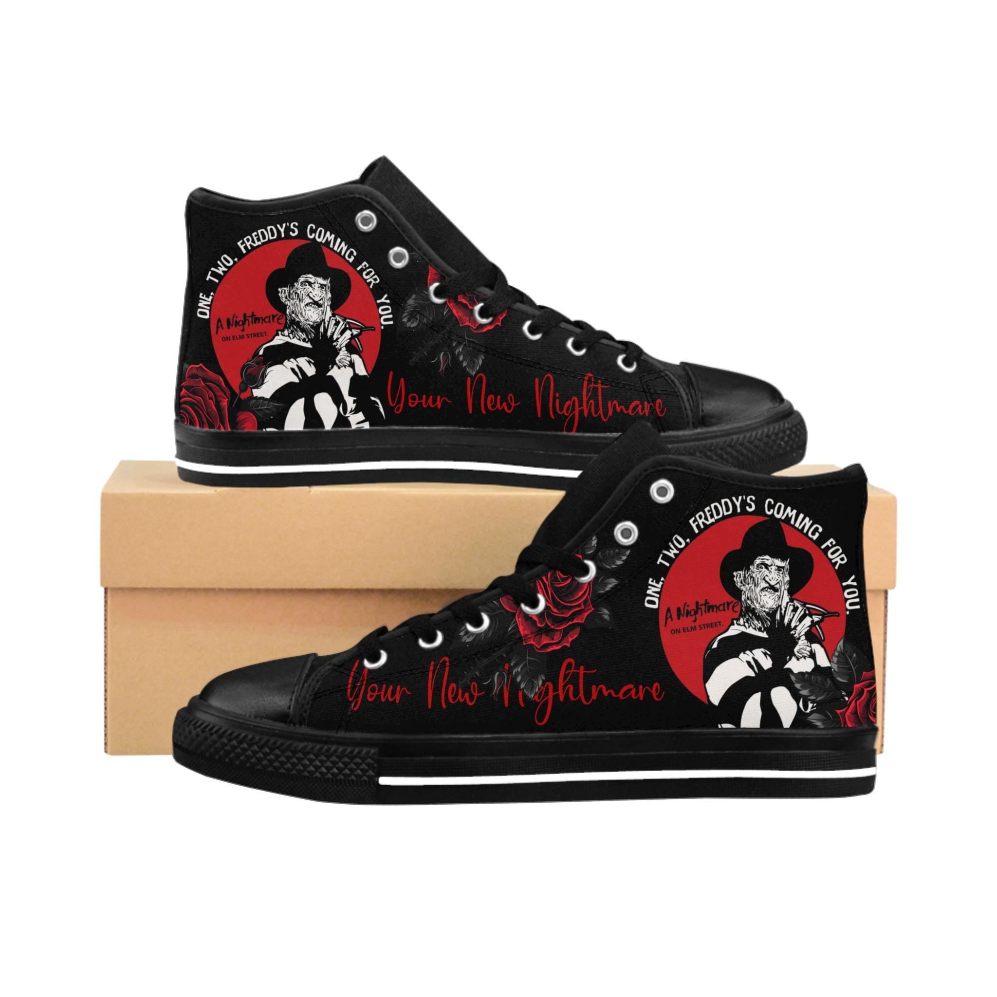 Freddy Kreuger High Top Sneakers, Horror Movie Footwear, Halloween Shoes