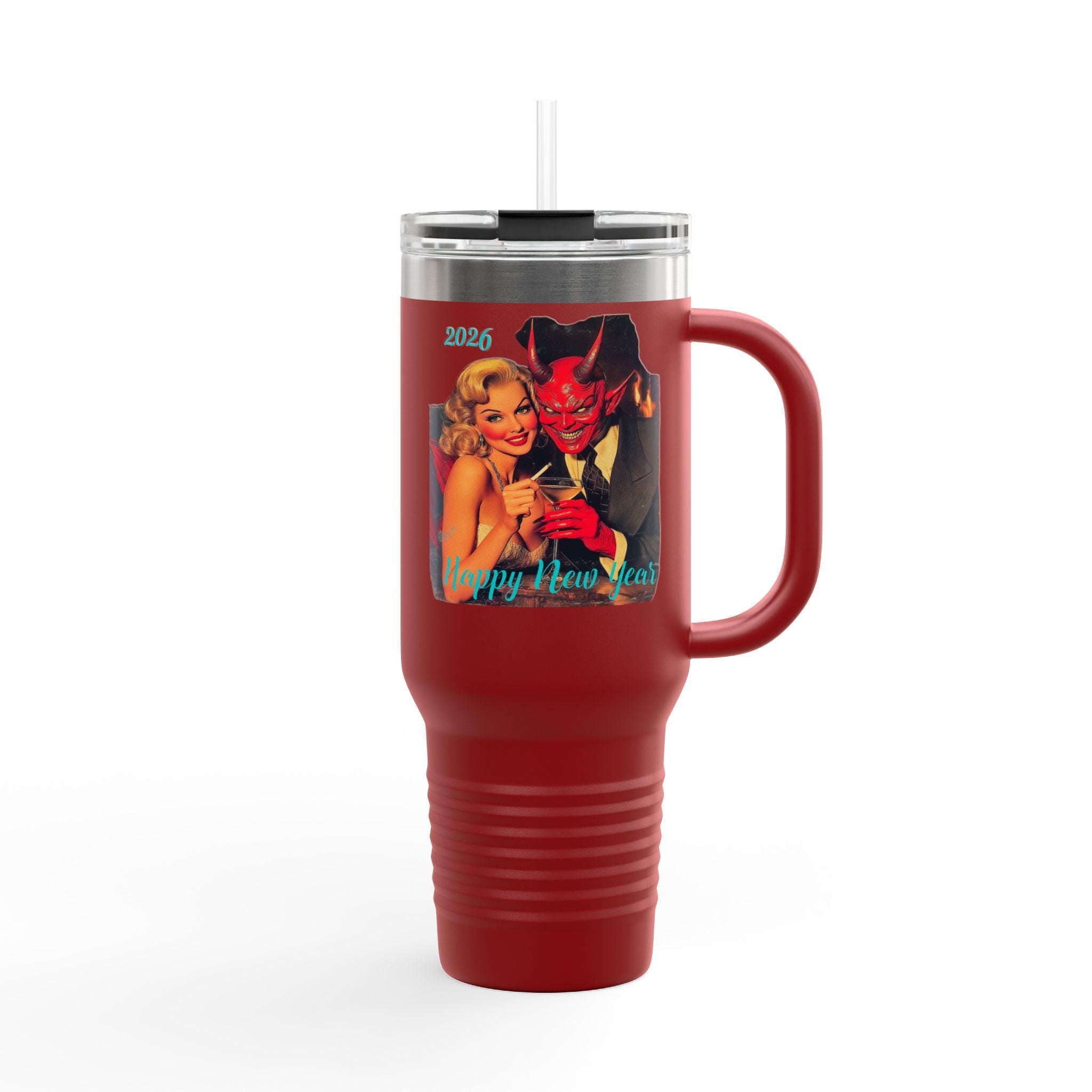 Happy New Year 2026 Mr Evil Travel Mug, Insulated 40oz Tumbler