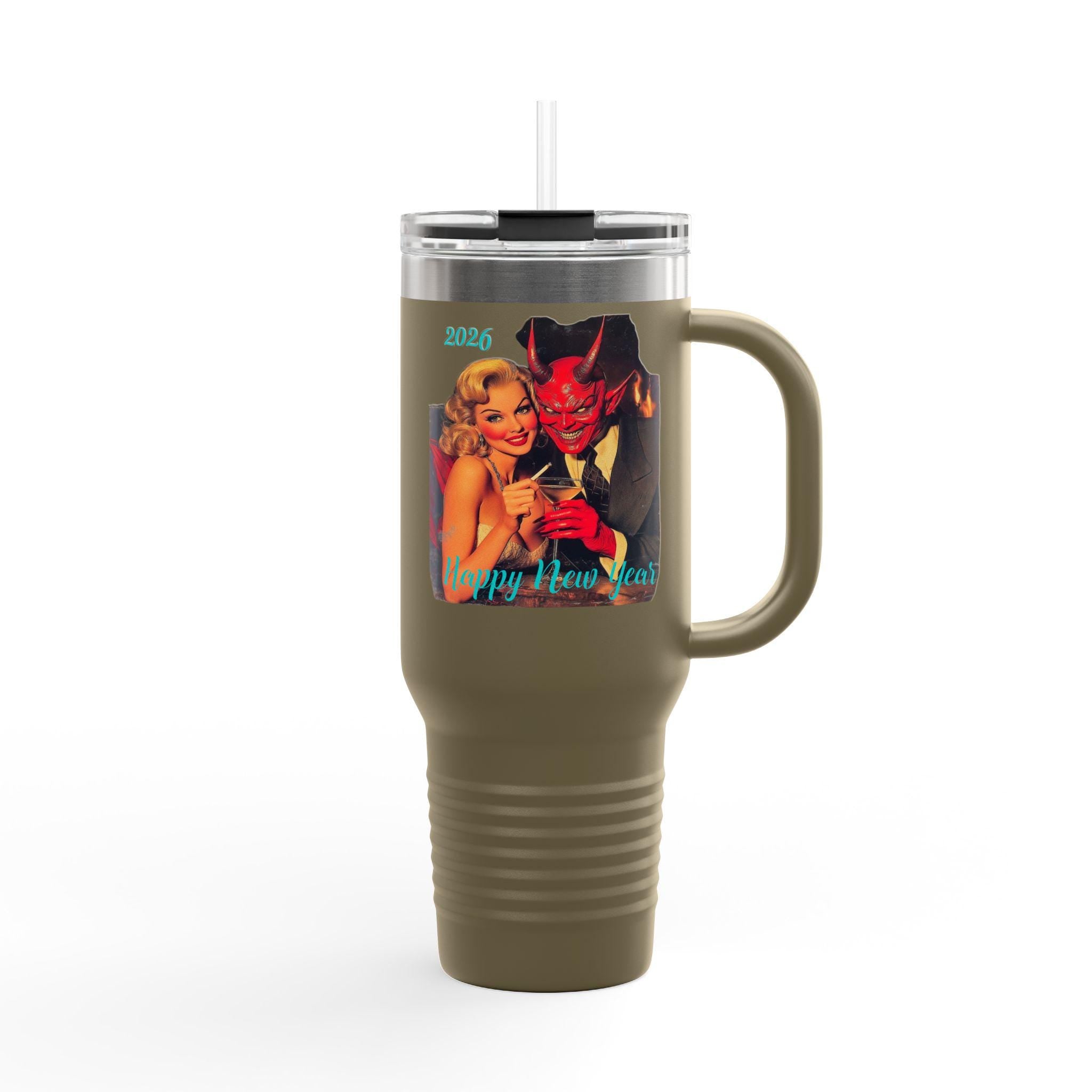 Happy New Year 2026 Mr Evil Travel Mug, Insulated 40oz Tumbler