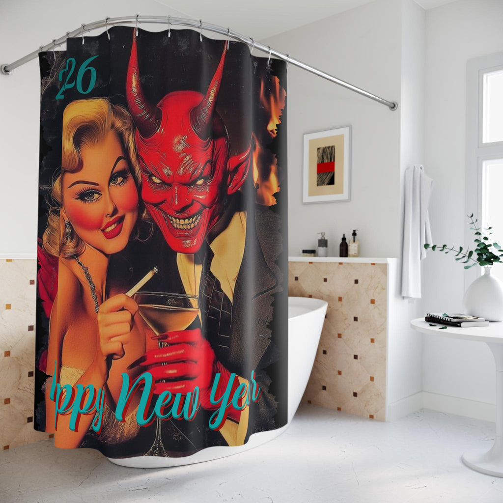 Evil Villain New Year 2026 Shower Curtain, Funny Bathroom Decor