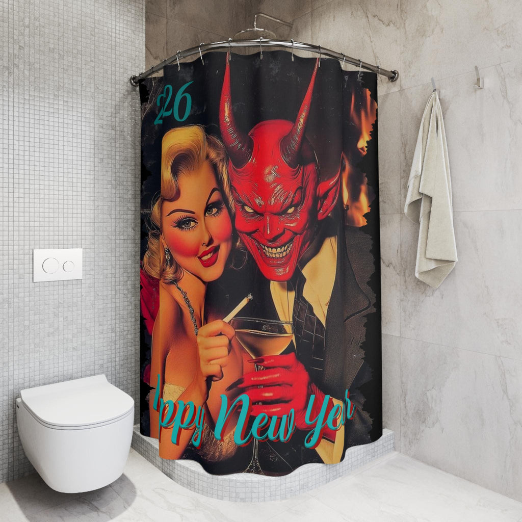 Evil Villain New Year 2026 Shower Curtain, Funny Bathroom Decor