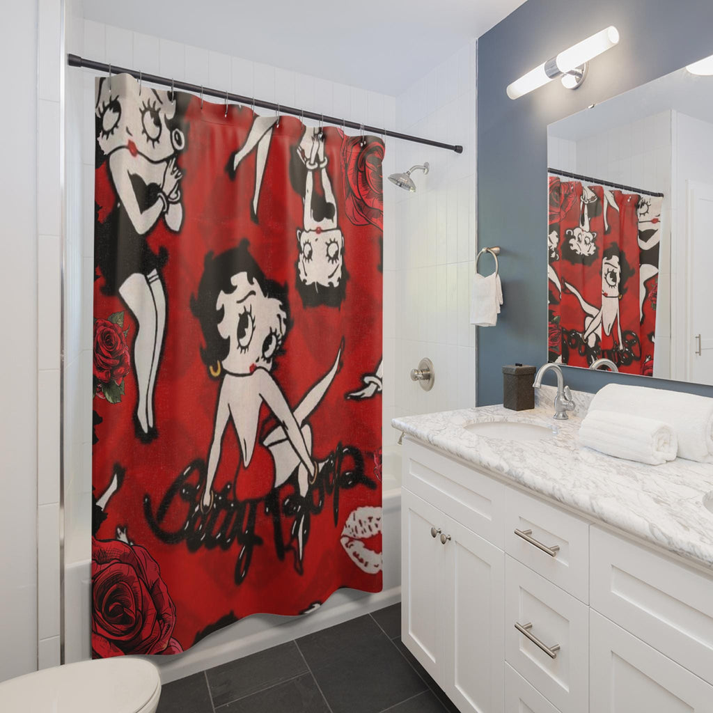 Red Betty Boop Shower Curtain, Abstract Bathroom Decor