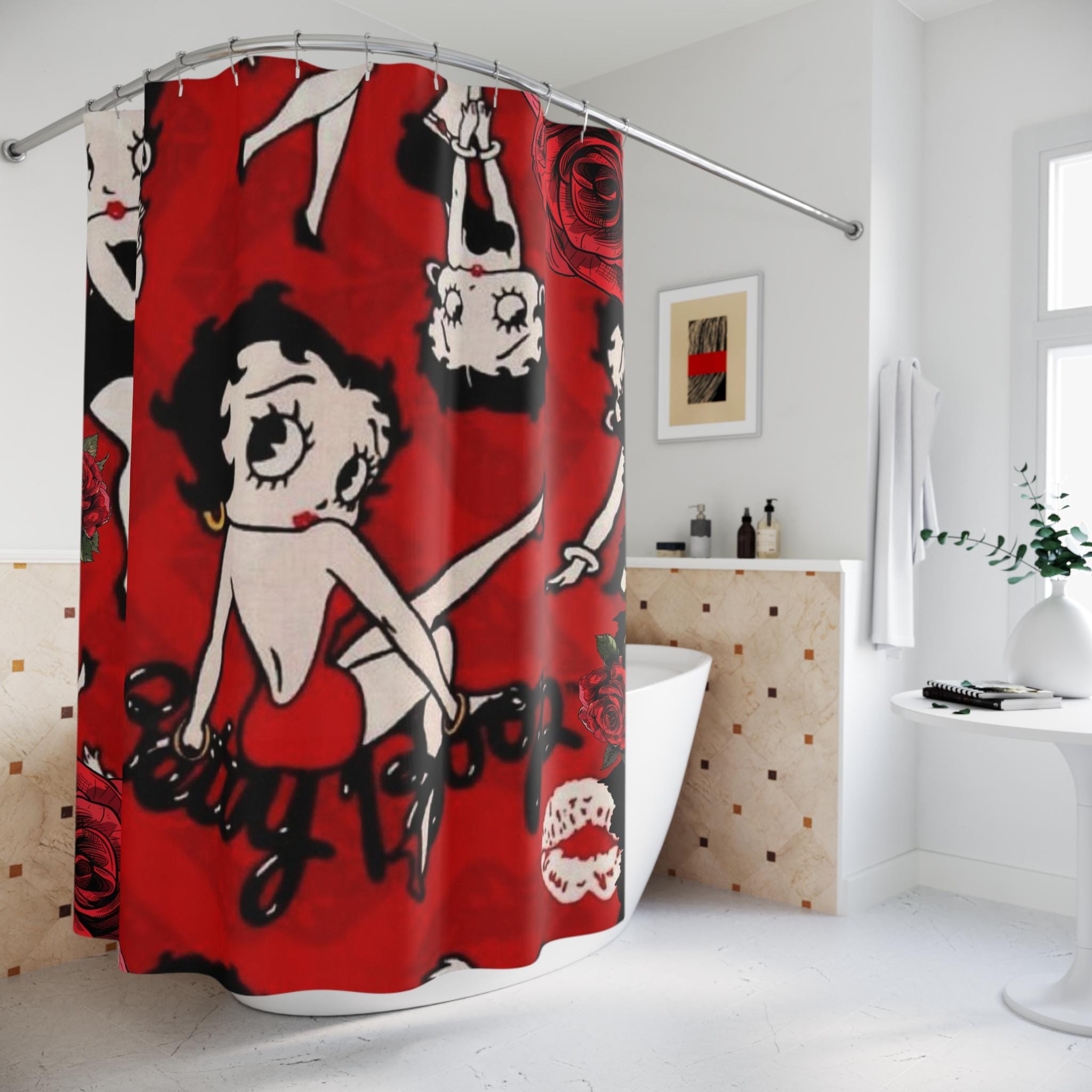 Red Betty Boop Shower Curtain, Abstract Bathroom Decor
