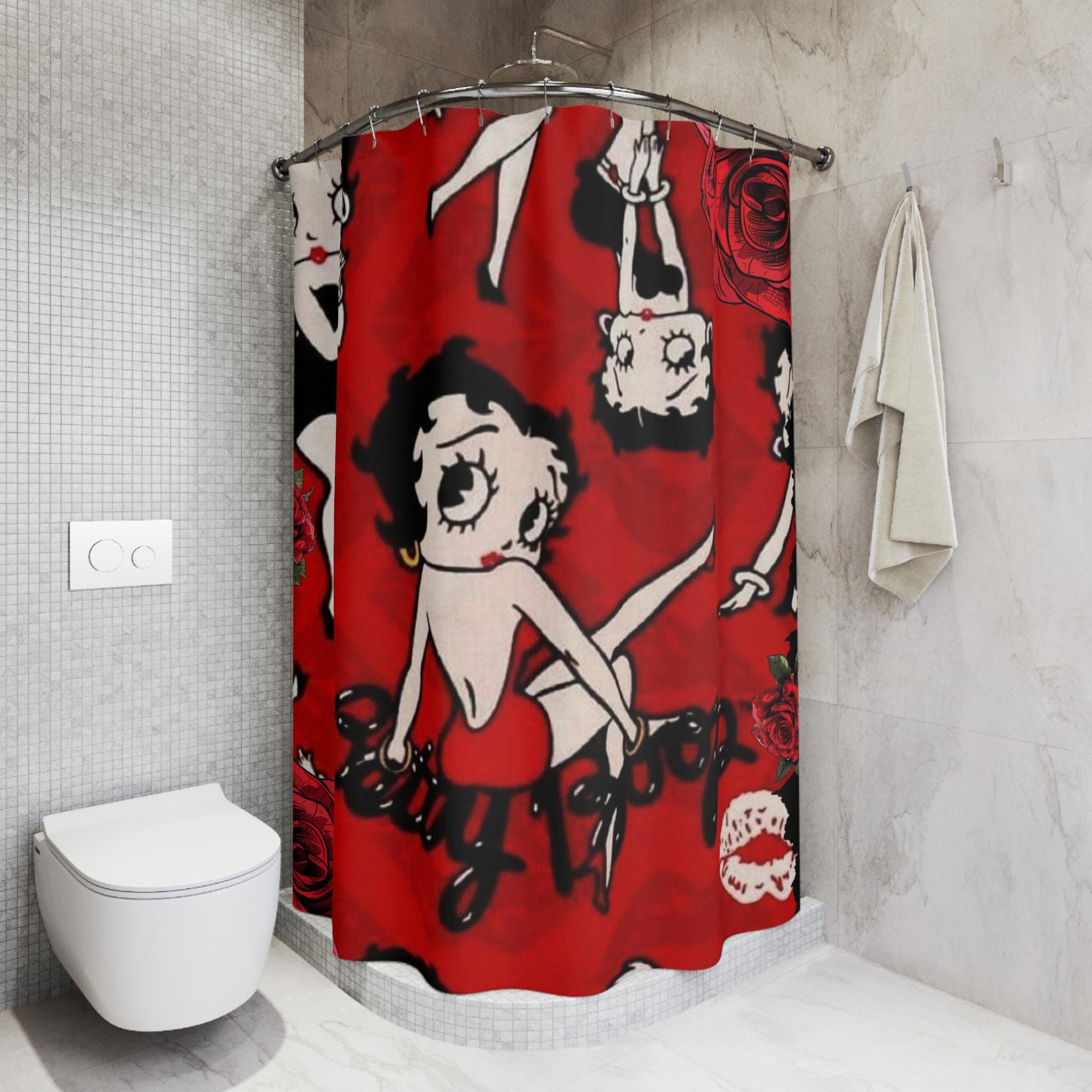 Red Betty Boop Shower Curtain, Abstract Bathroom Decor