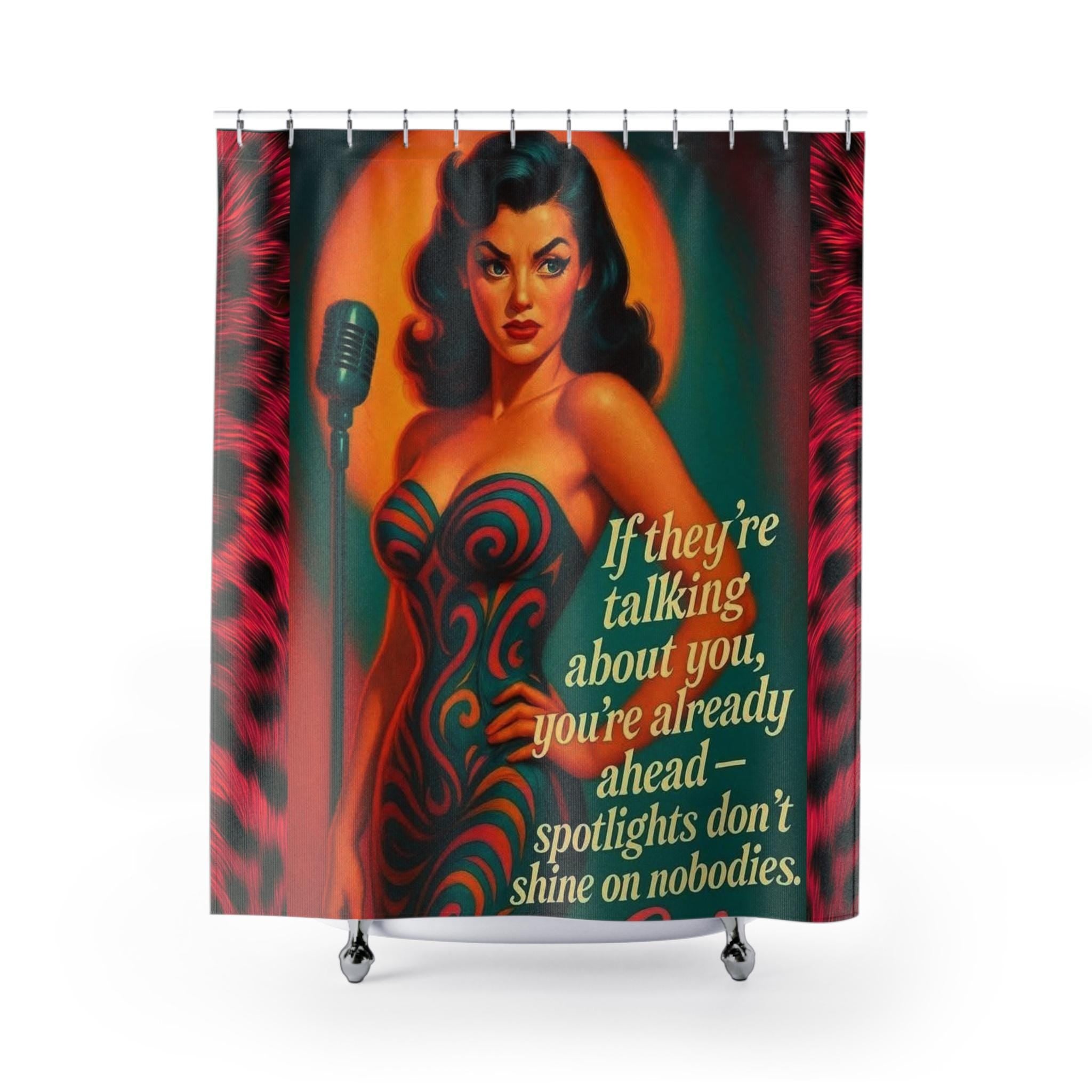Retro Spotlight Quote Shower Curtain, Vintage Glam Bathroom Decor