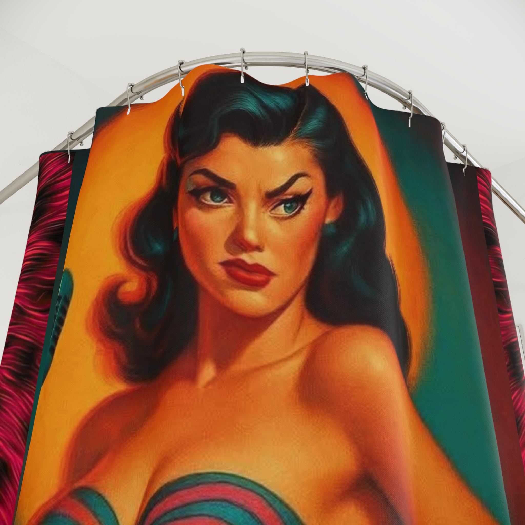 Retro Spotlight Quote Shower Curtain, Vintage Glam Bathroom Decor