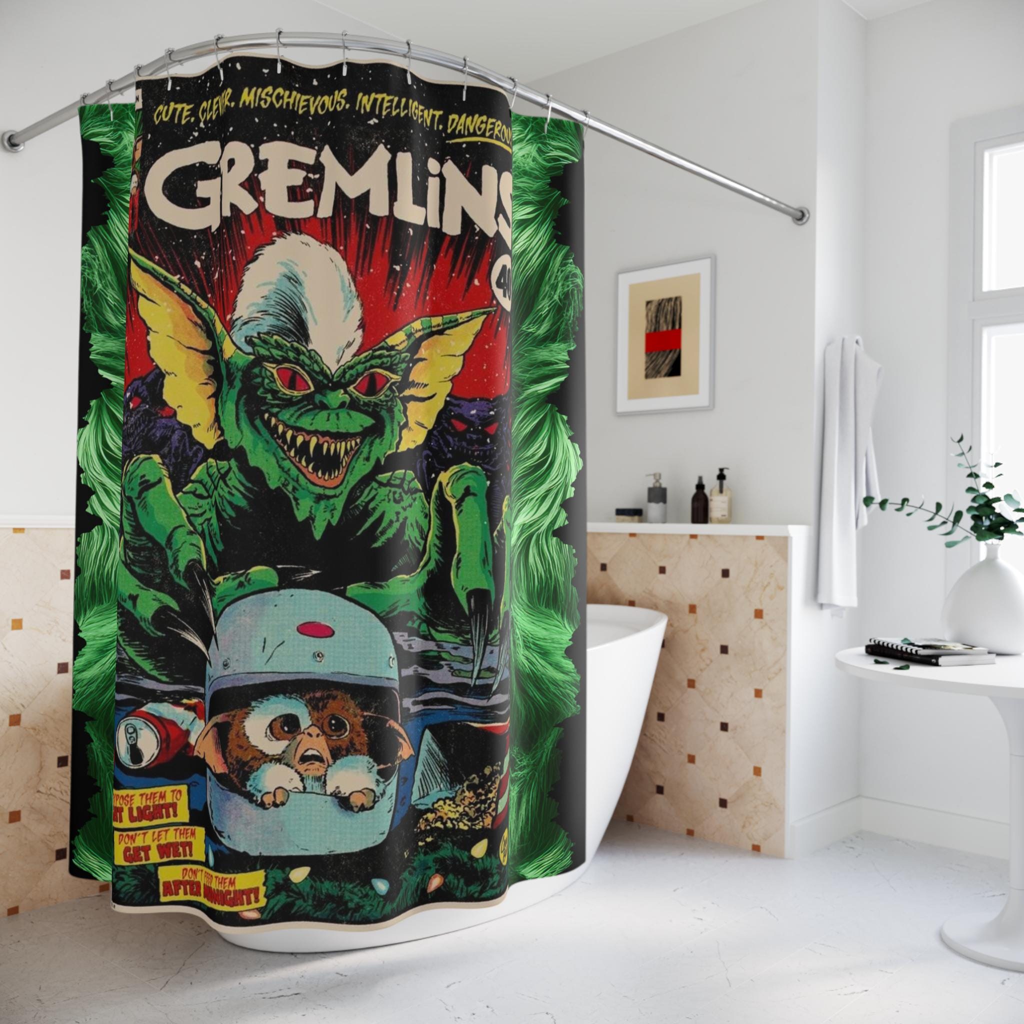 Gremlins-Inspired Comic Book Shower Curtain Retro Lovers, Vintage Style