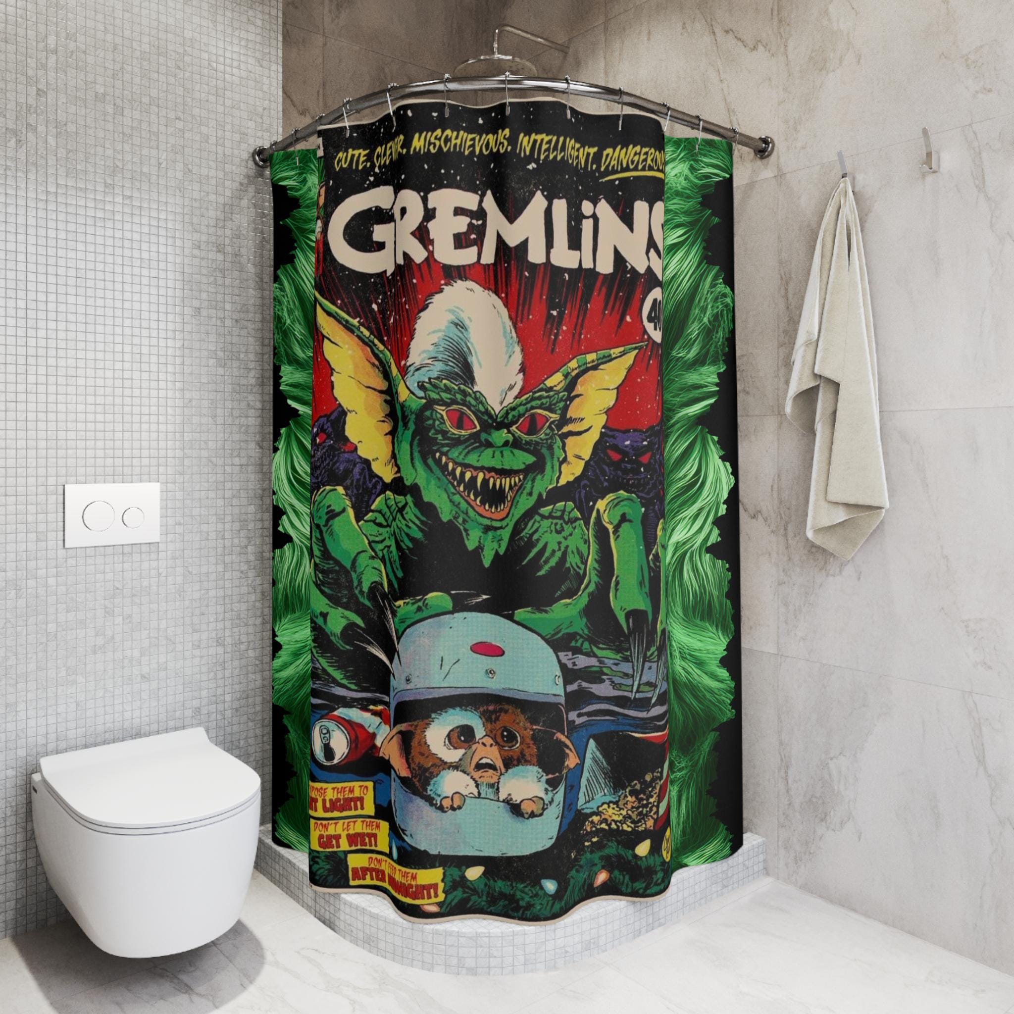 Gremlins-Inspired Comic Book Shower Curtain Retro Lovers, Vintage Style