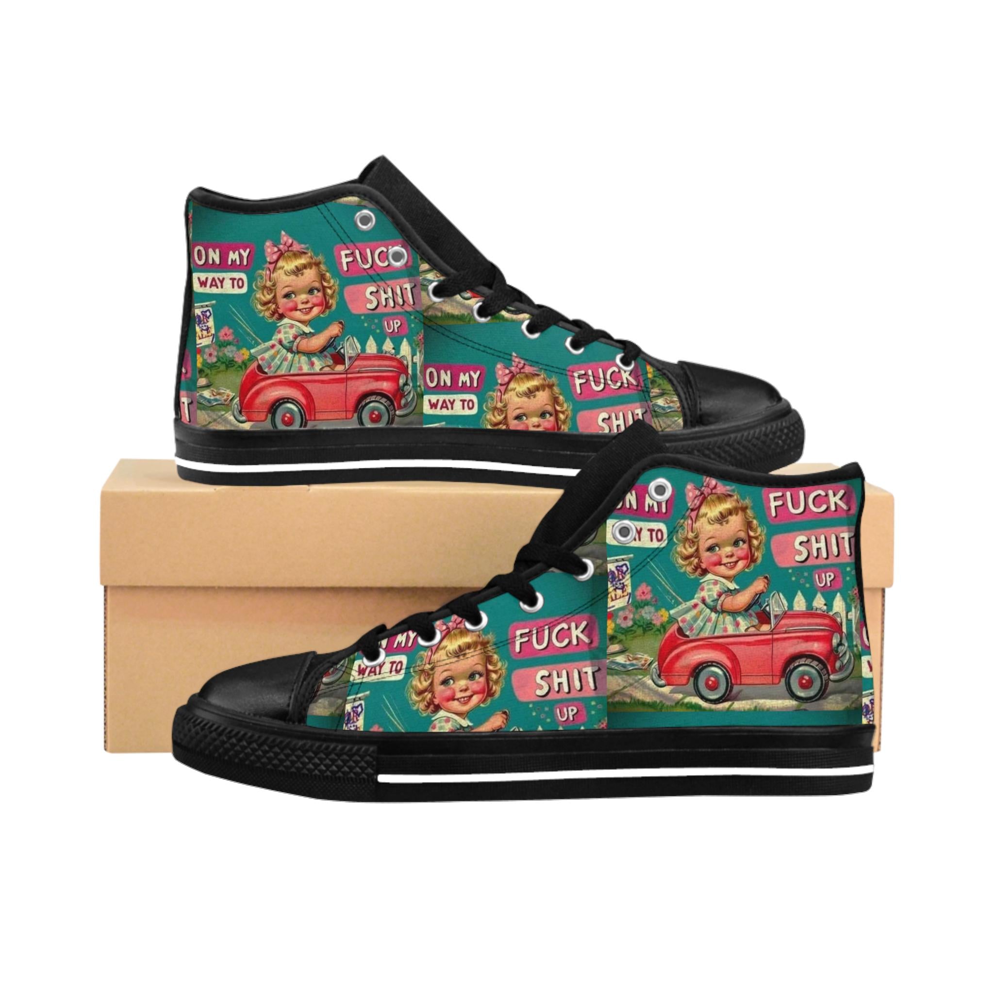 Retro High Top Sneakers, Funny Graphic Print, Street Style Shoes