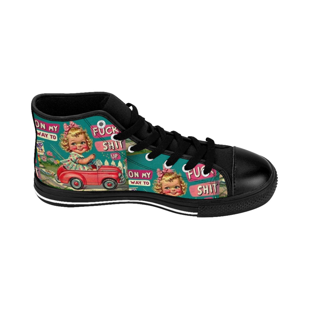 Retro High Top Sneakers, Funny Graphic Print, Street Style Shoes