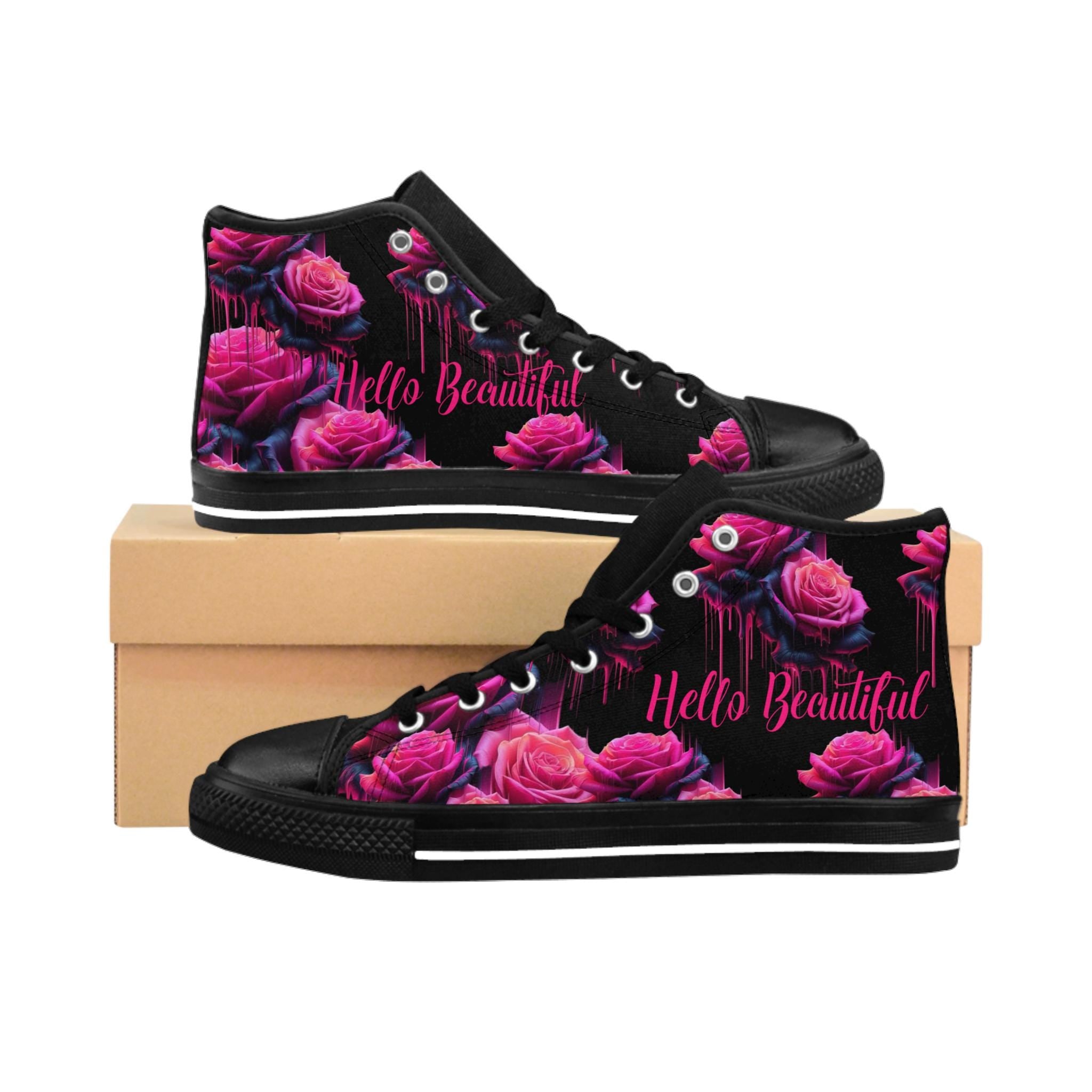 Punk Rose Drip Sneakers, Women's Floral Canvas Shoes