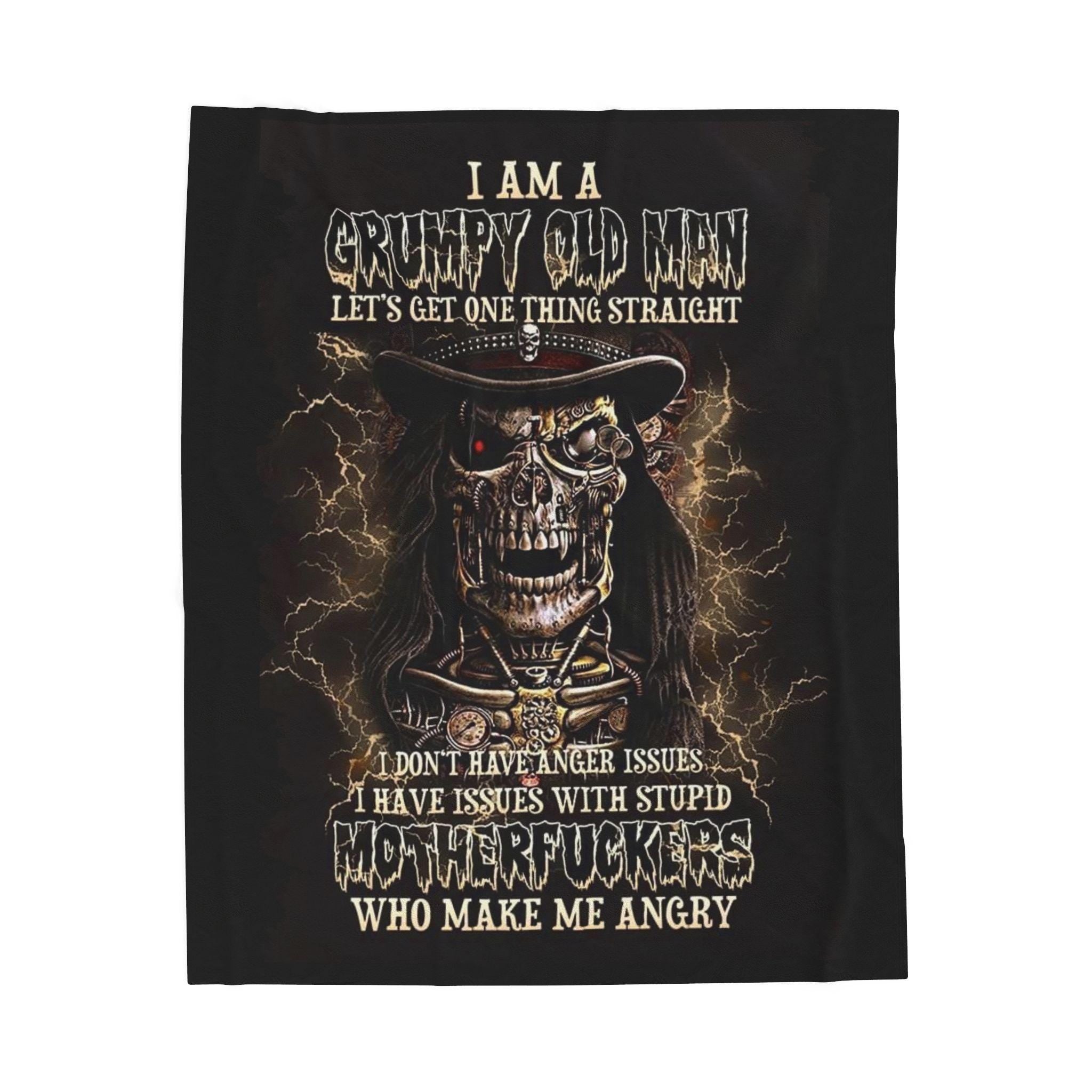 Grumpy Old Man Velveteen Plush Blanket, Funny Sarcastic Throw