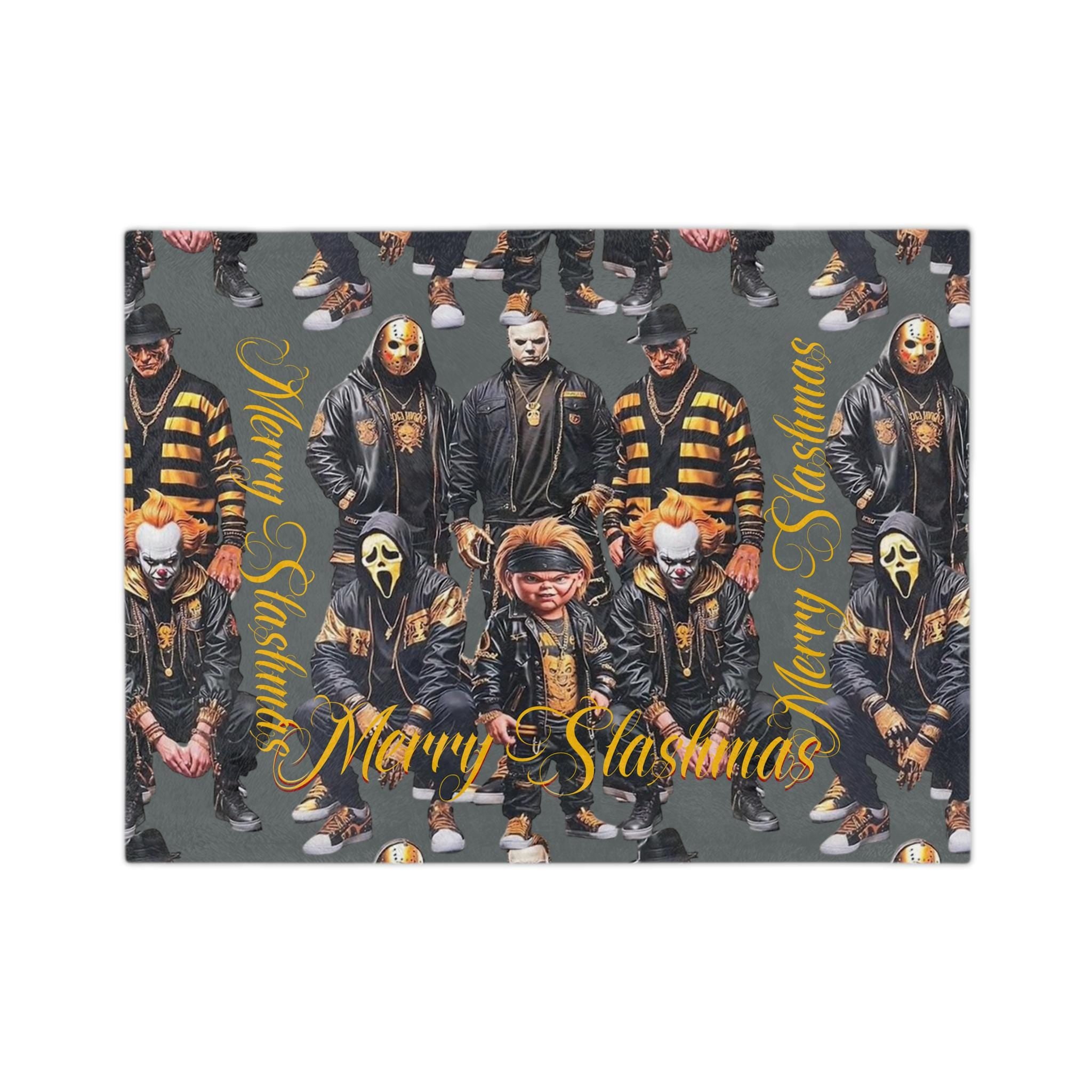 Grey Merry Slashmas Velveteen Blanket, Horror Movie Gift