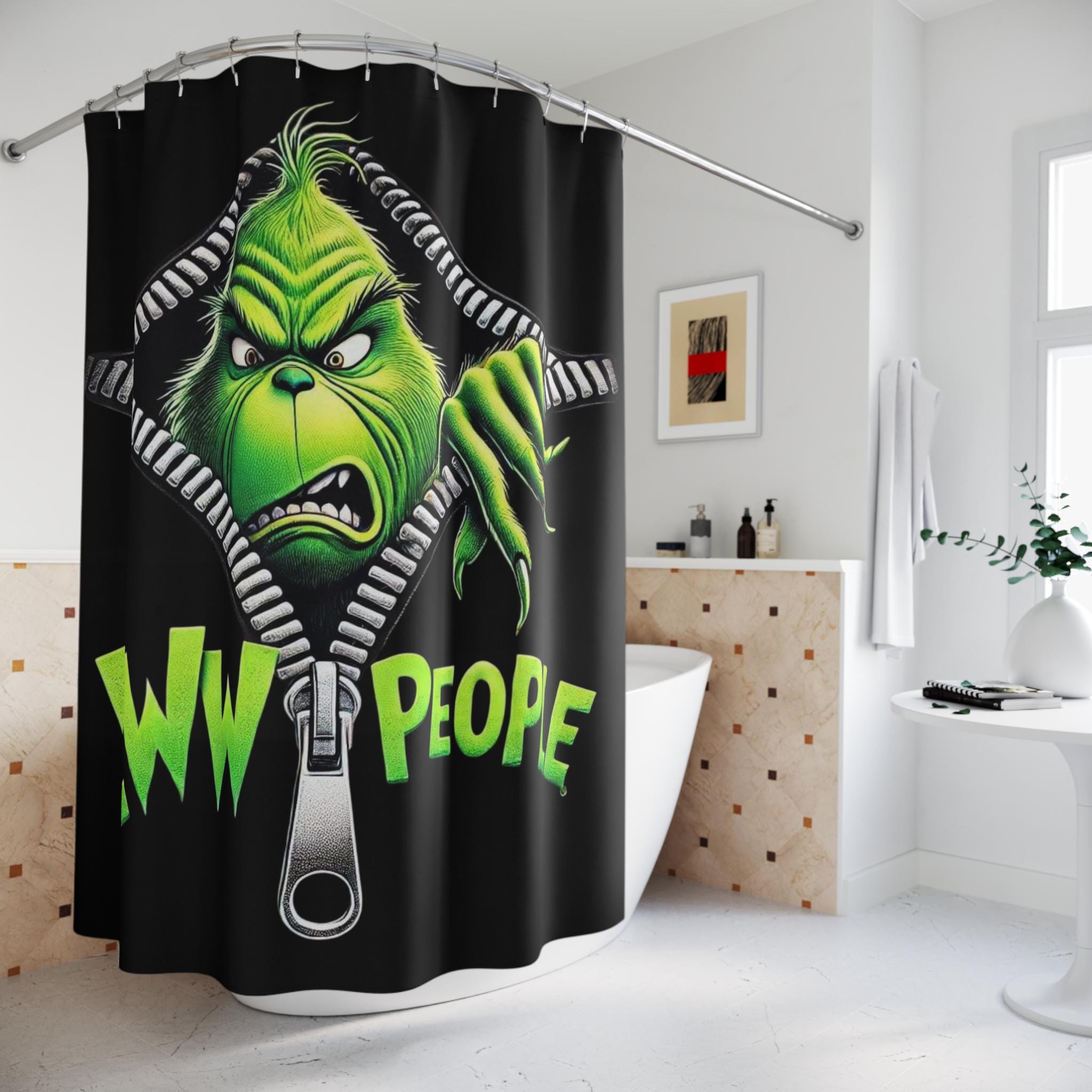 Grinch Eww People  Shower Curtain  Funny Christmas Bathroom Decor Zipper Peek Design
