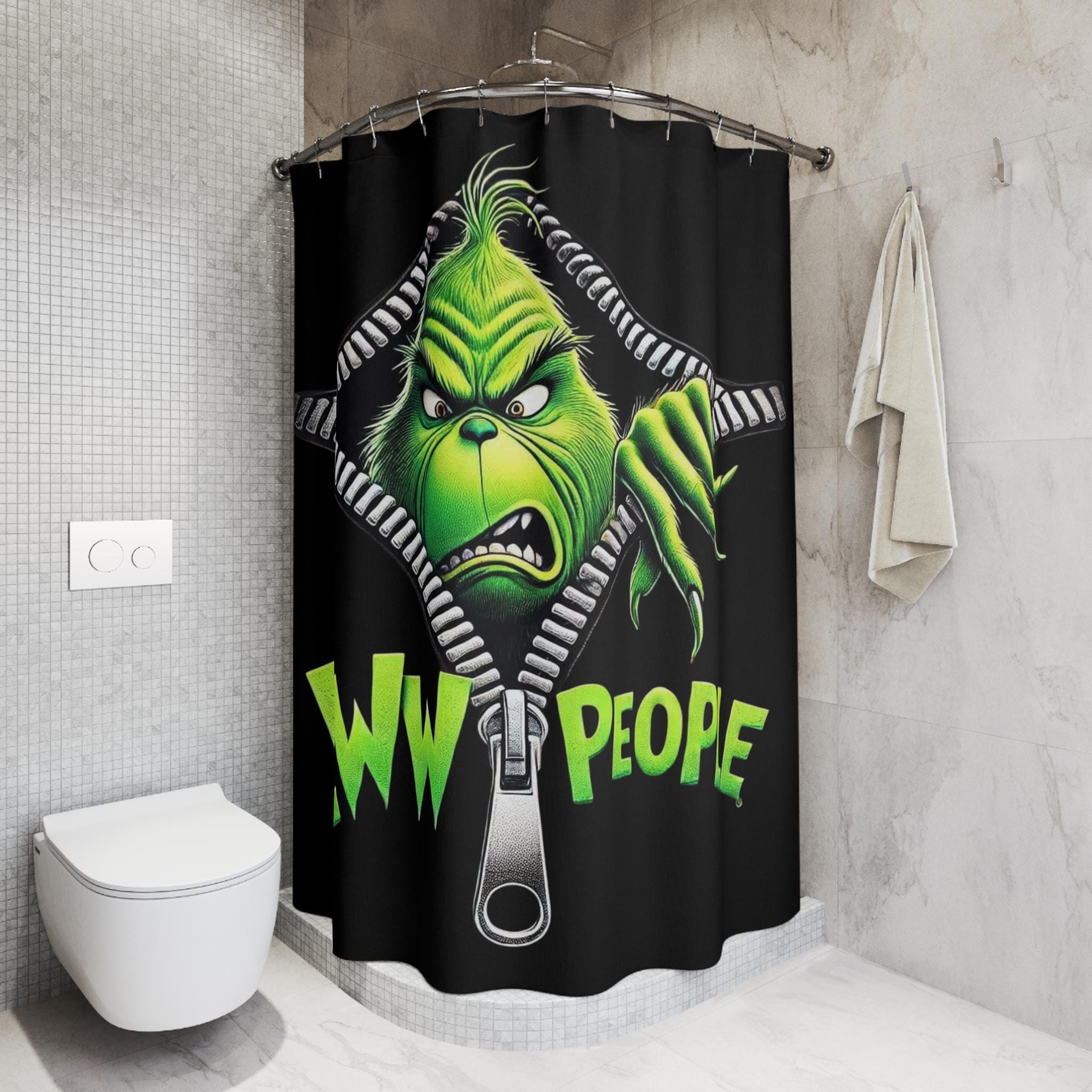 Grinch Eww People  Shower Curtain  Funny Christmas Bathroom Decor Zipper Peek Design