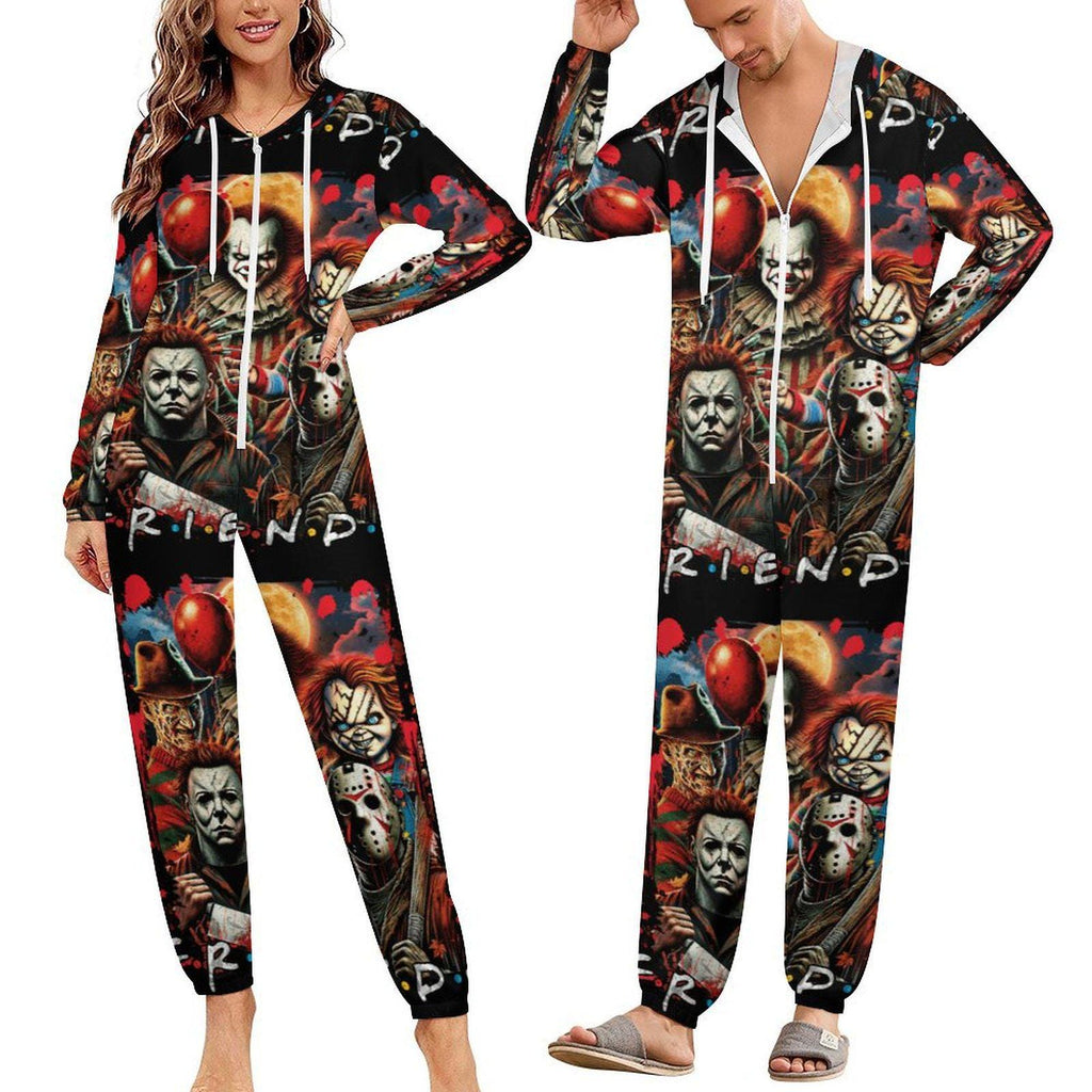 Retro Horror Friends Unisex Jumpsuit Pajamas, All in One, S-4XL