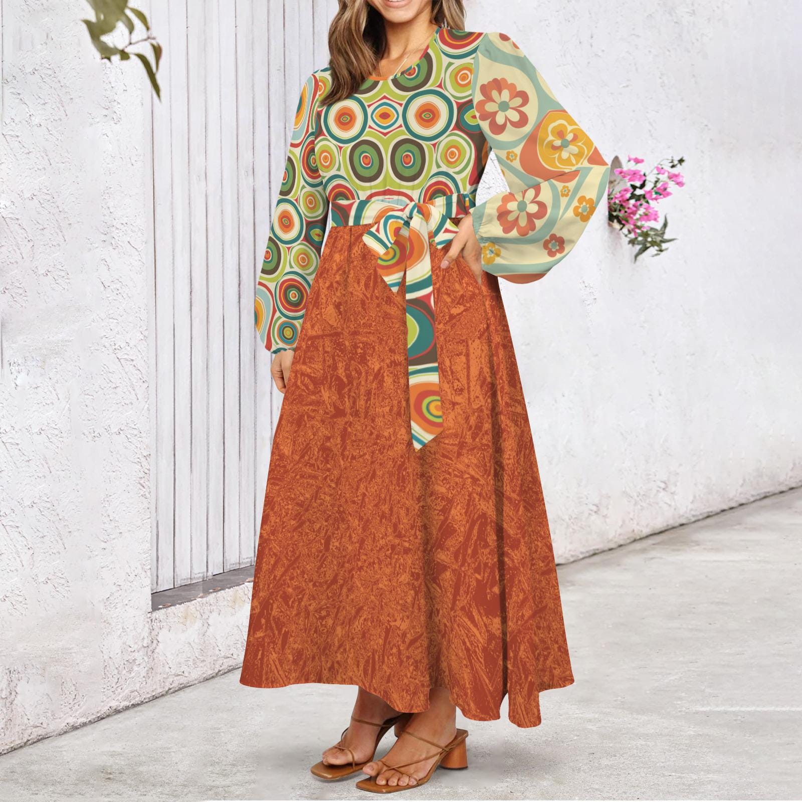 Plus Sizes Hippie Boho Whimsical Retro Dress – Vintage-Inspired Flowing Maxi, Festival Gypsy Style