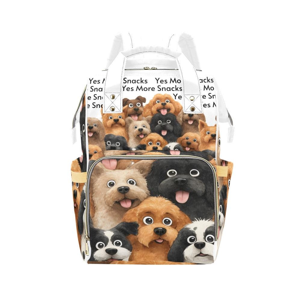 Yes More Snacks Happy Dog– Backpack Diaper Bag Camping gear Boho Backpack