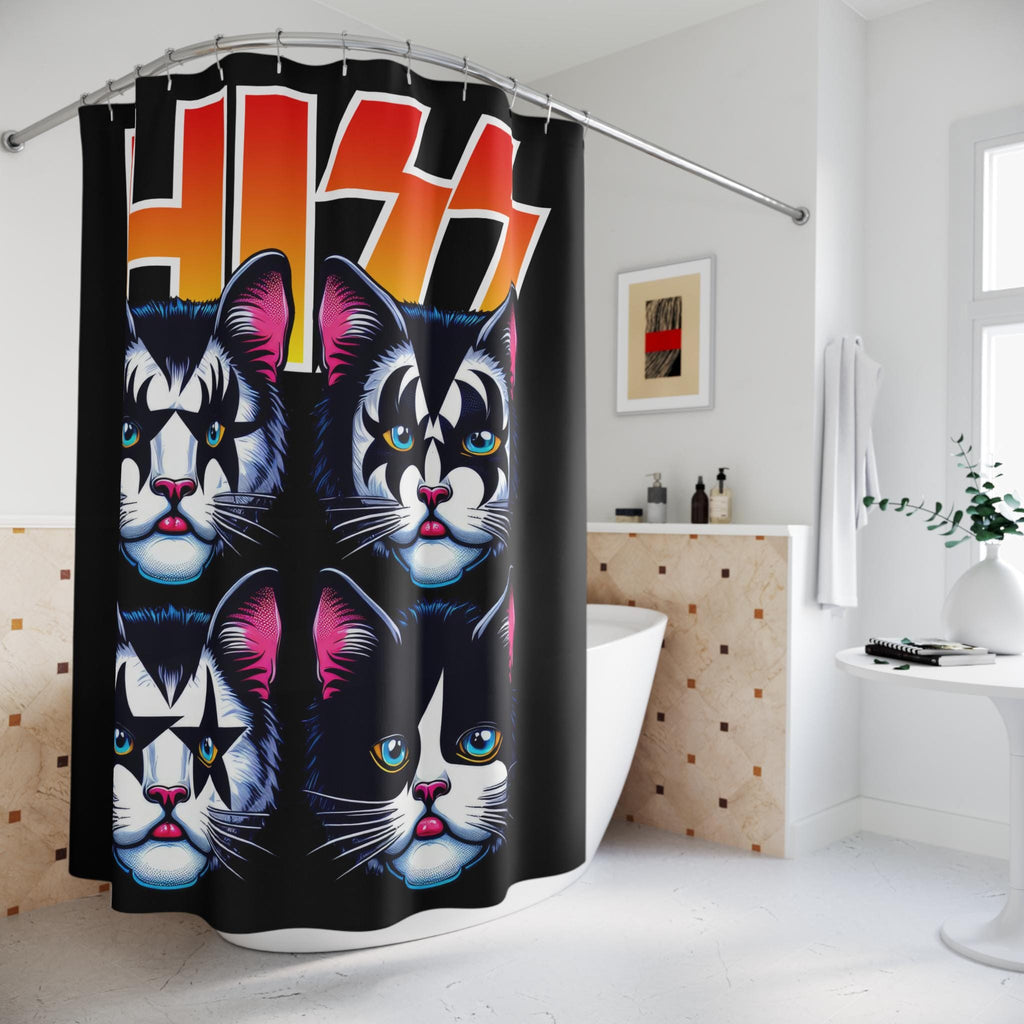 KISS Cats Shower Curtain | Rock Band Cat Faces, Retro Logo