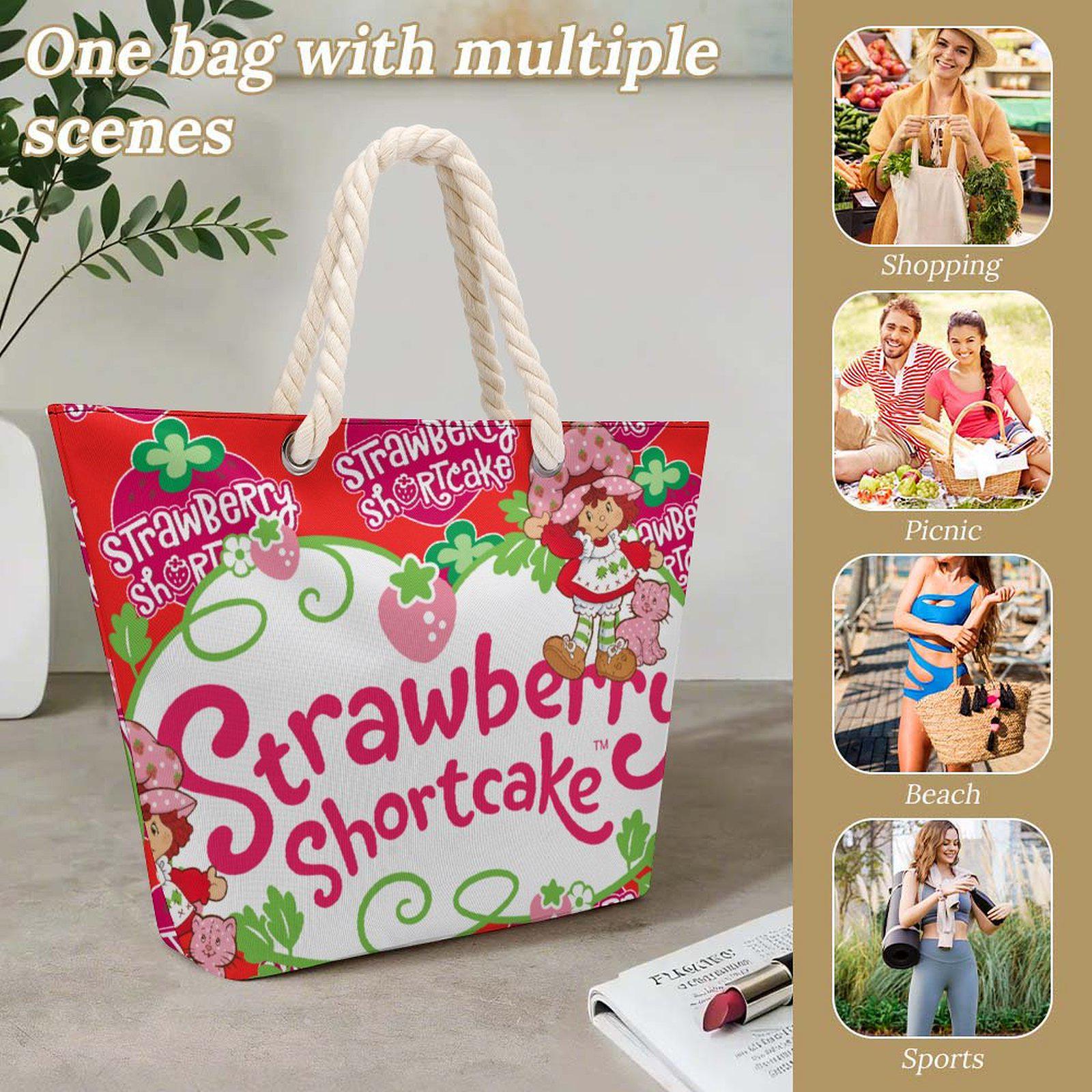 Hemp Strawberry Shortcake Tote Bag – Large Retro Canvas Shoulder Bag