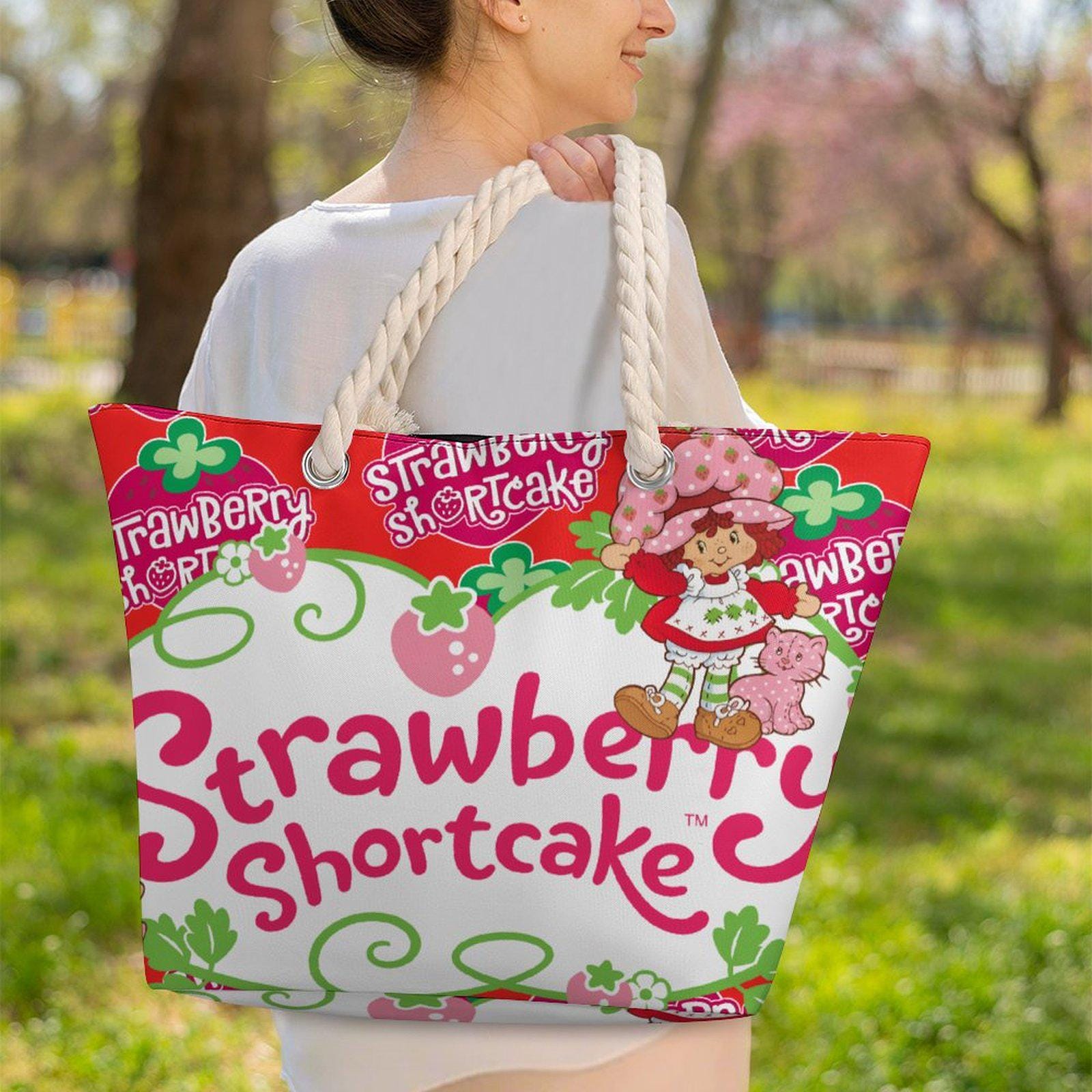 Hemp Strawberry Shortcake Tote Bag – Large Retro Canvas Shoulder Bag