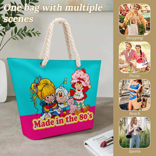 80s Nostalgia Tote Bag • Hemp Strawberry Shortcake & Rainbow Brite
