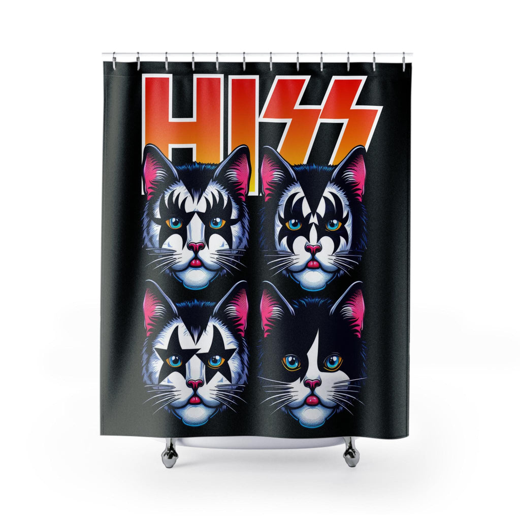 KISS Cats Shower Curtain | Rock Band Cat Faces, Retro Logo