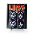 KISS Cats Shower Curtain | Rock Band Cat Faces, Retro Logo