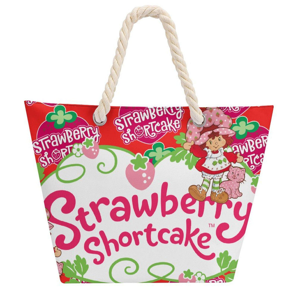 Hemp Strawberry Shortcake Tote Bag – Large Retro Canvas Shoulder Bag