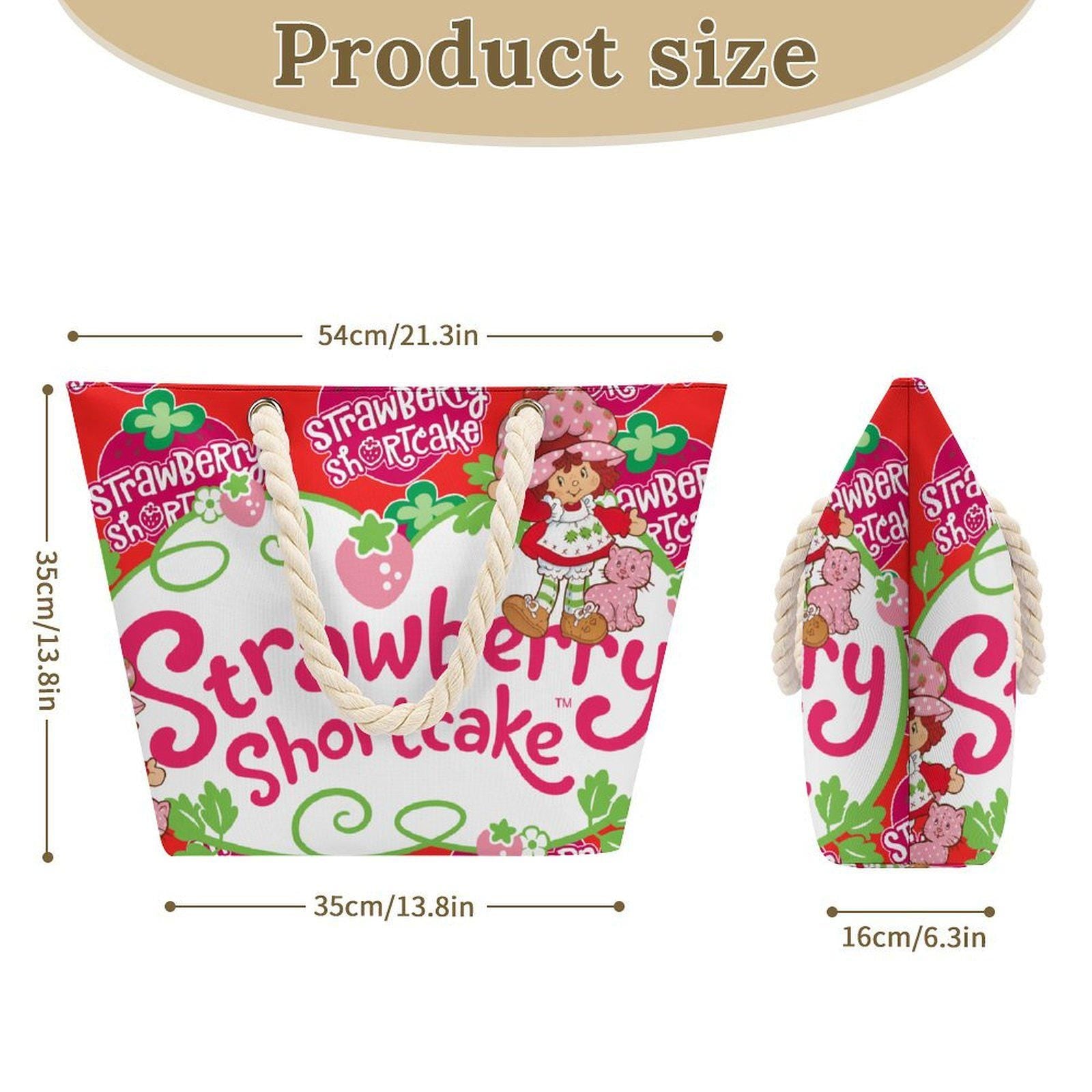 Hemp Strawberry Shortcake Tote Bag – Large Retro Canvas Shoulder Bag