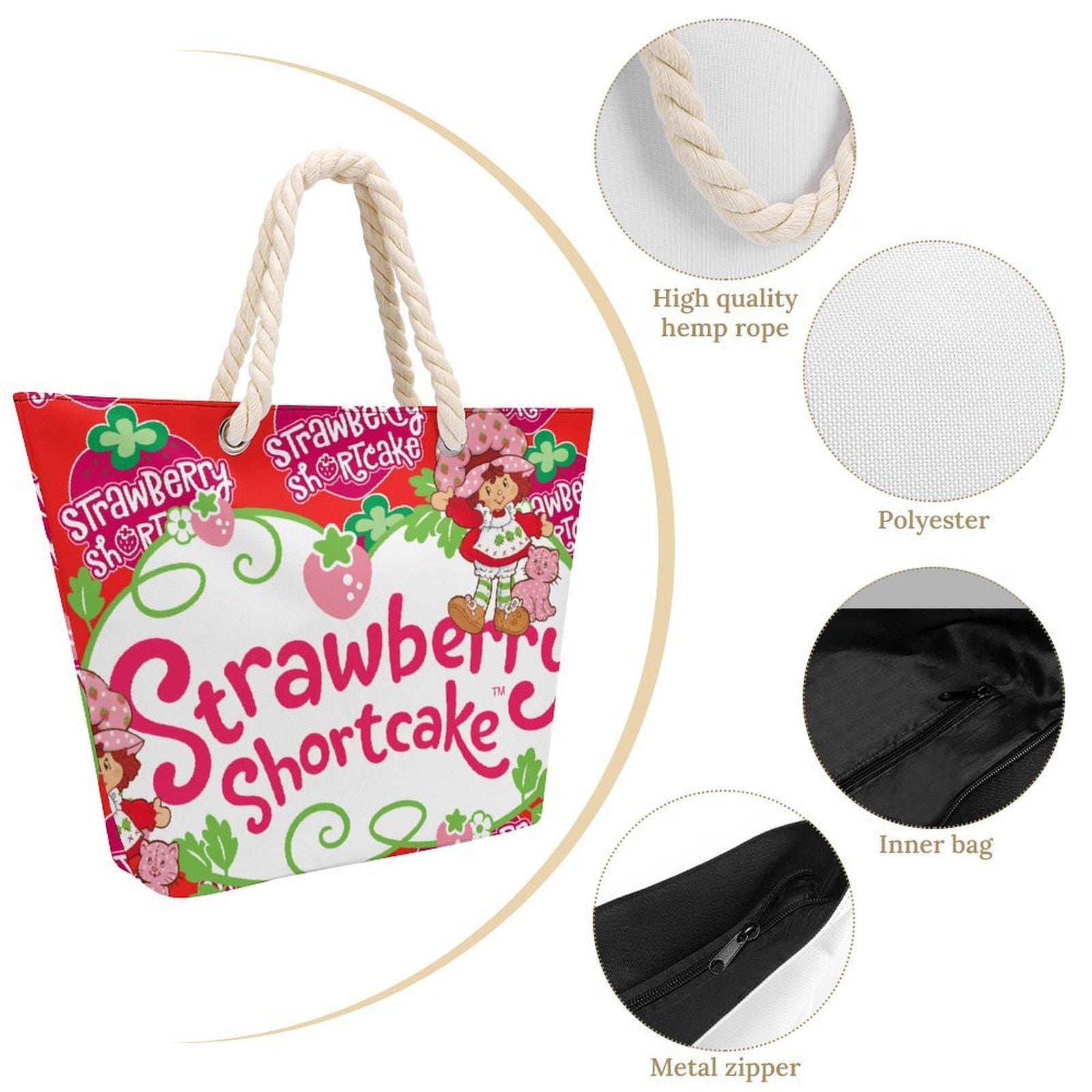 Hemp Strawberry Shortcake Tote Bag – Large Retro Canvas Shoulder Bag