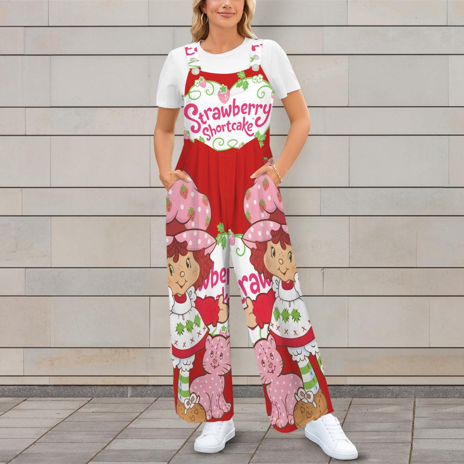 Plus Size Retro Strawberry Shortcake Jumpsuit Overalls S-5XL