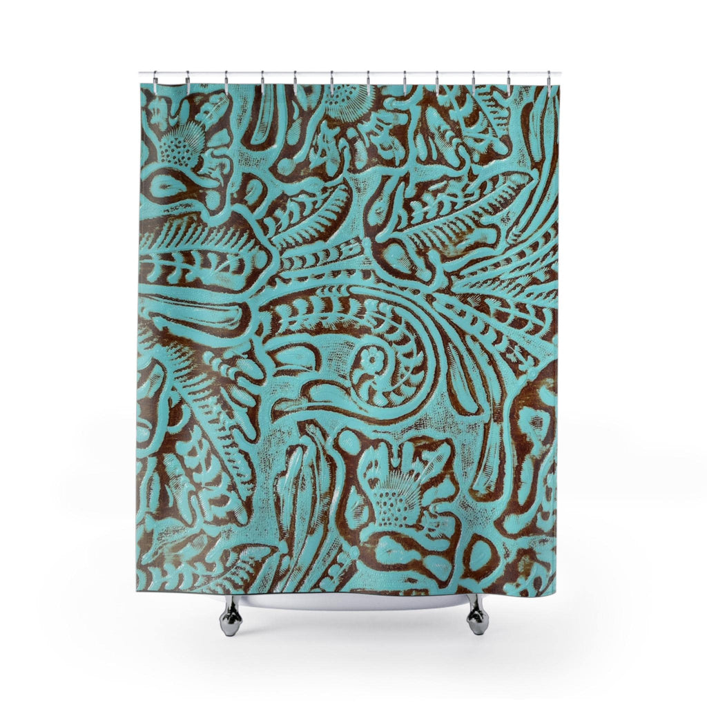 Rustic Western Boho Turquoise Brown Shower Curtain | Farmhouse Bathroom