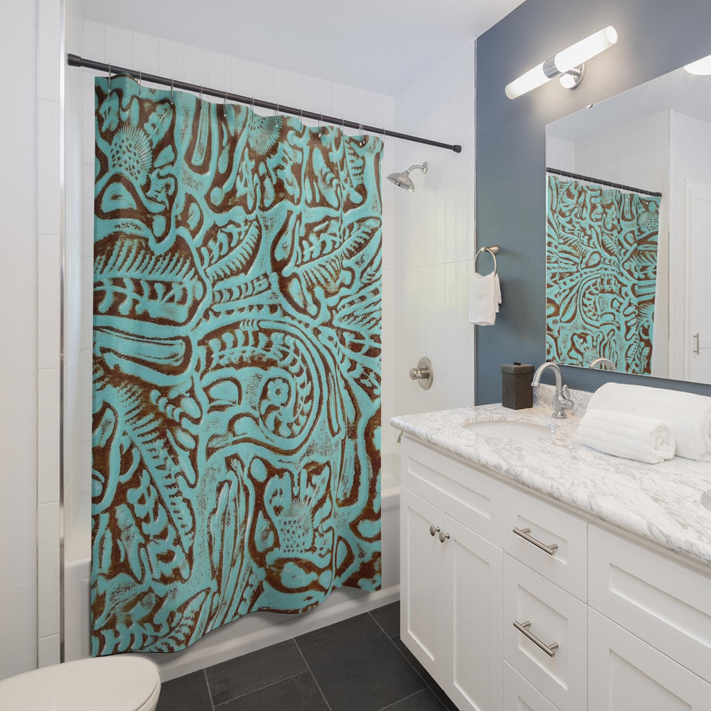 Rustic Western Boho Turquoise Brown Shower Curtain | Farmhouse Bathroom
