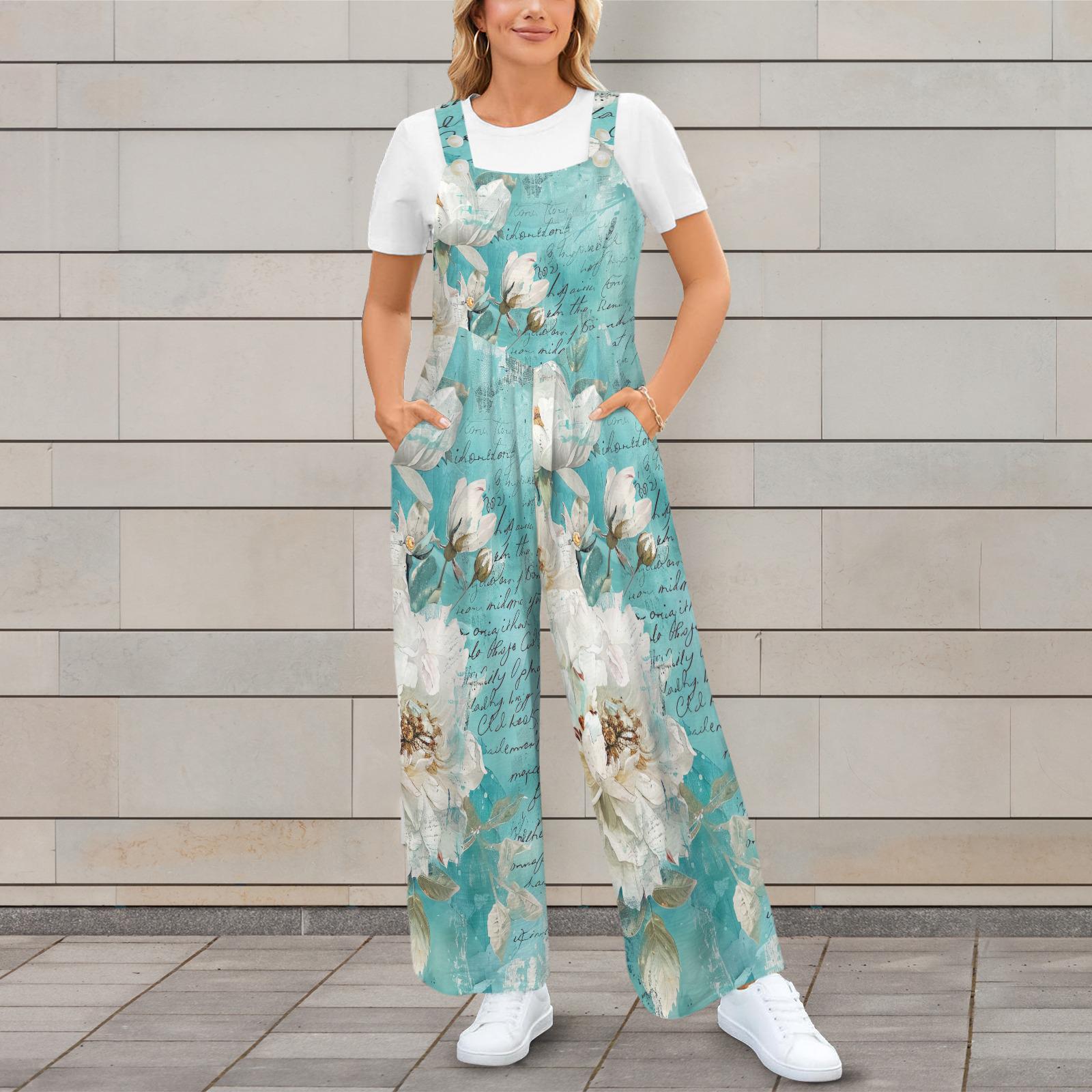 Turquoise Shabby Countrygirl Farmhouse Style Jumpsuit Overalls S-5XL