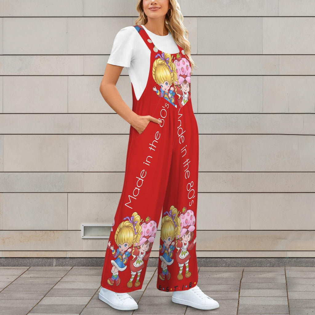 Red 80’s Retro Cartoon Besties Jumpsuit Jumper Overalls | Red | Small–5XL