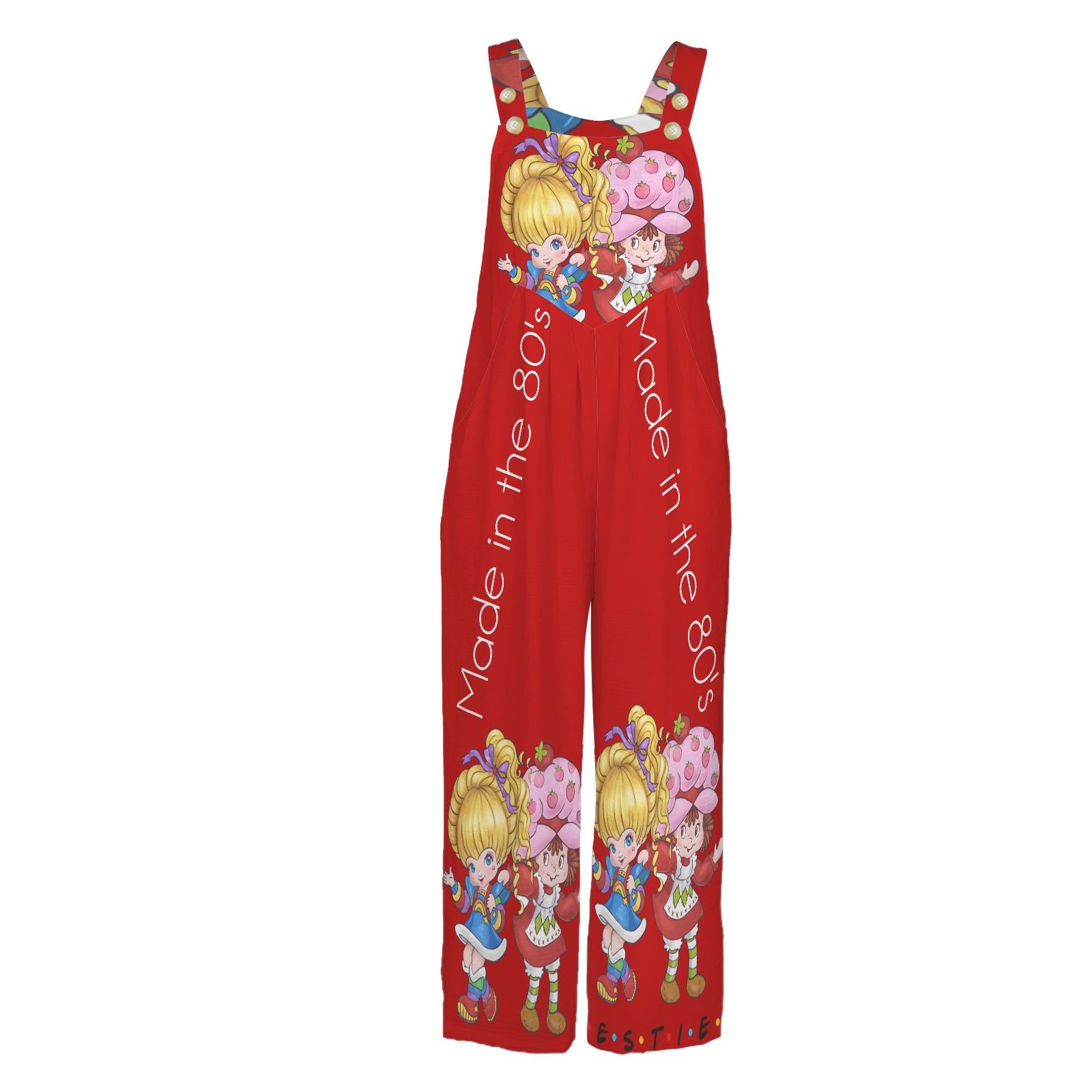 Red 80’s Retro Cartoon Besties Jumpsuit Jumper Overalls | Red | Small–5XL