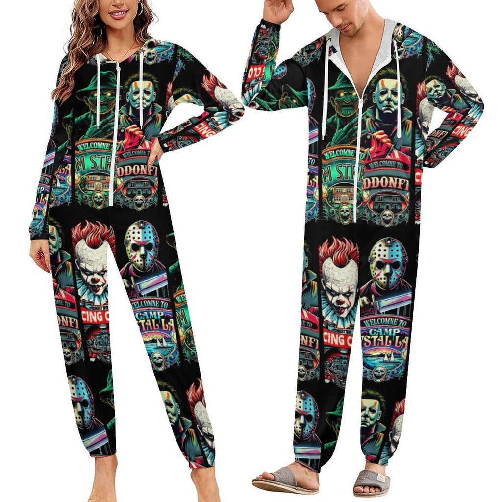 Retro Horror Carnival Friends Unisex Jumpsuit Pajamas, All in One, S-4XL